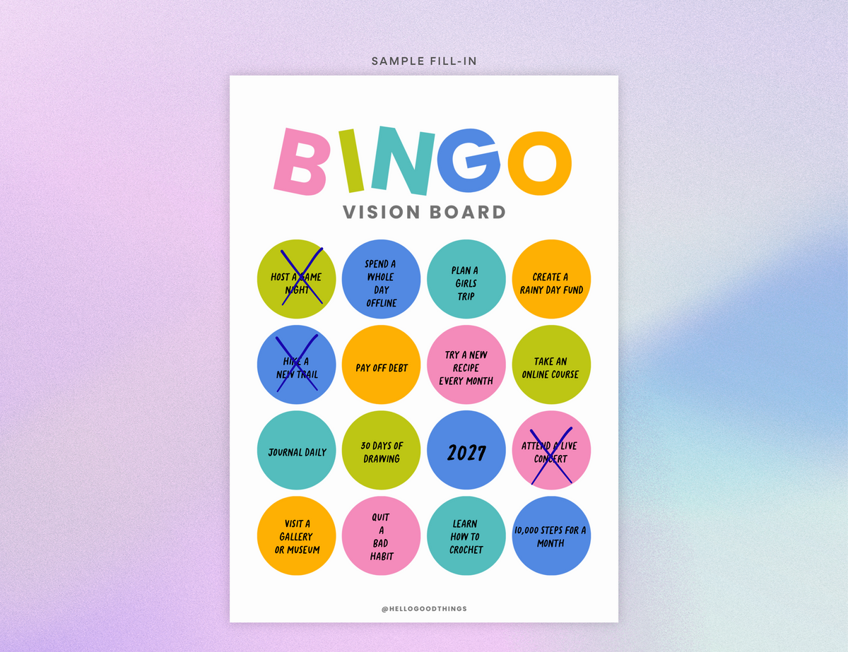 Bingo Card Vision Board, Pop 16