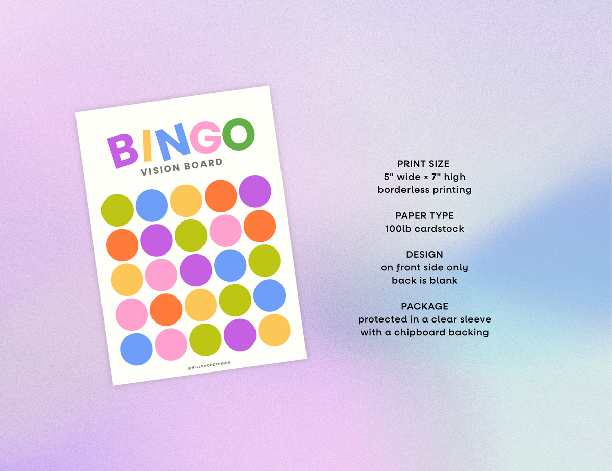 Bingo Card Vision Board, Pop Dots 5x5