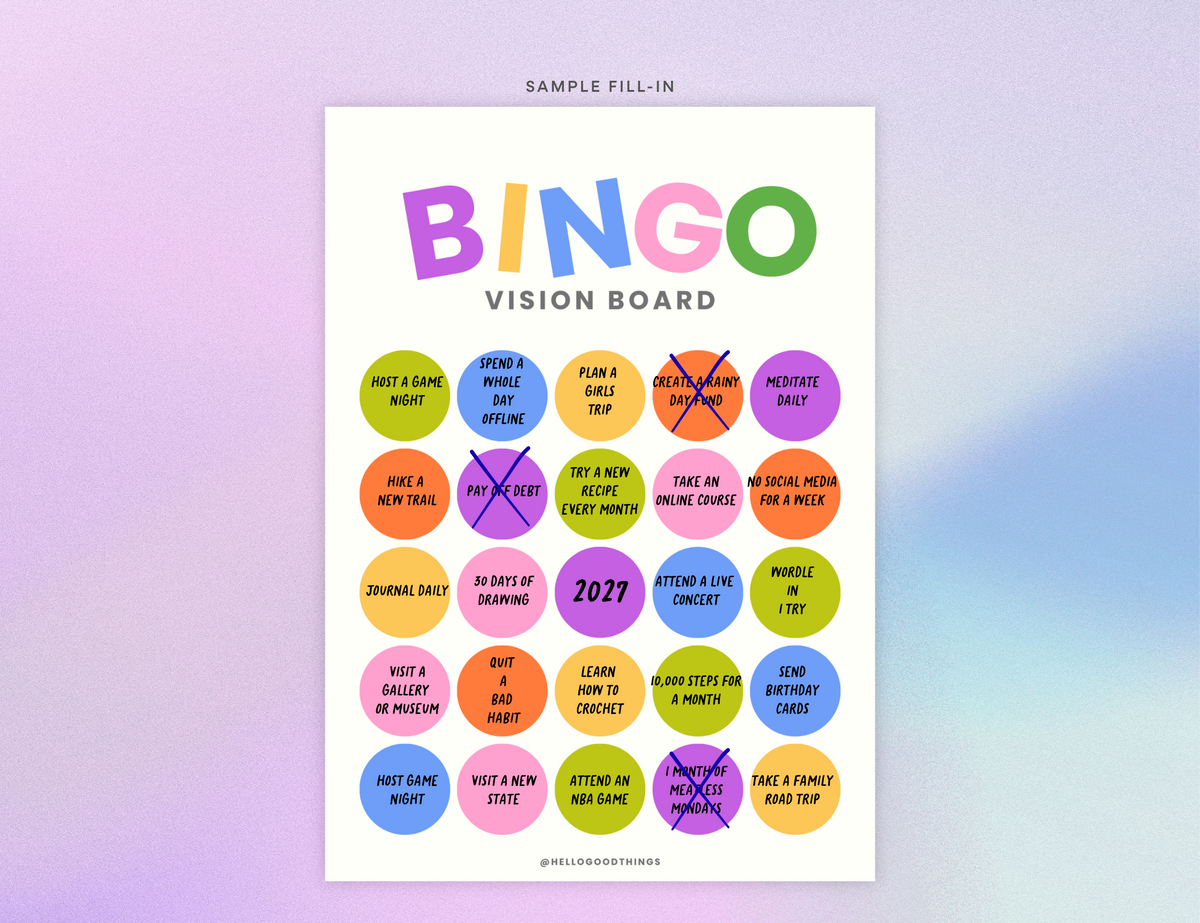 Bingo Card Vision Board, Pop Dots 5x5
