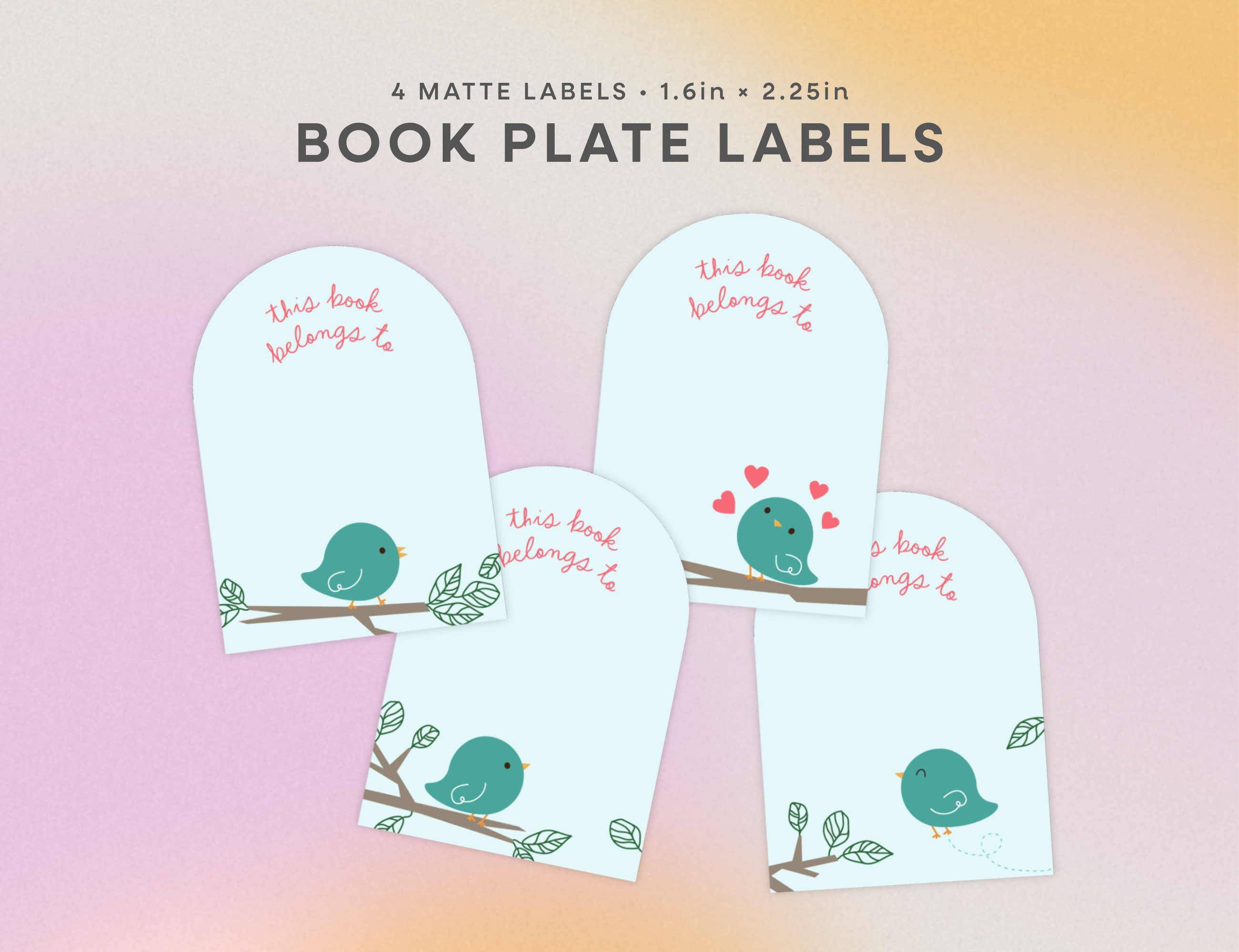 Bird Bookplate Labels, Set of 4