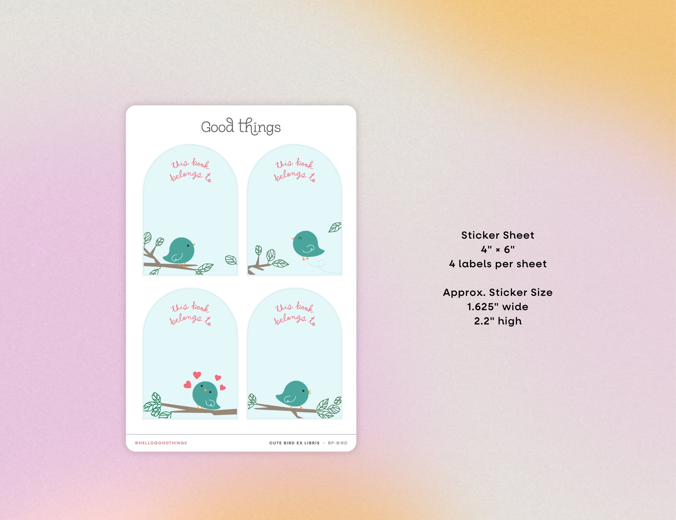 Bird Bookplate Labels, Set of 4