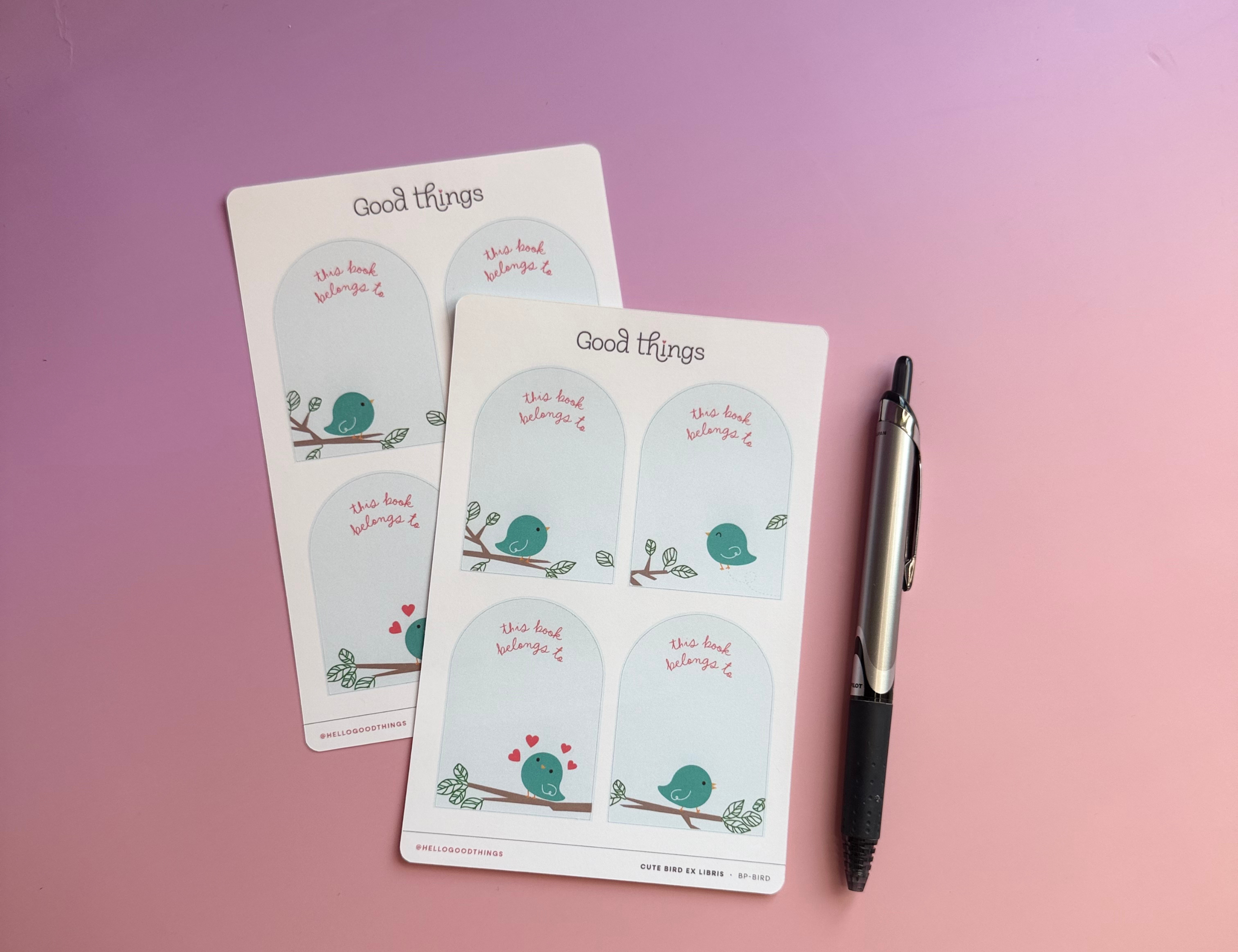 Bird Bookplate Labels, Set of 4