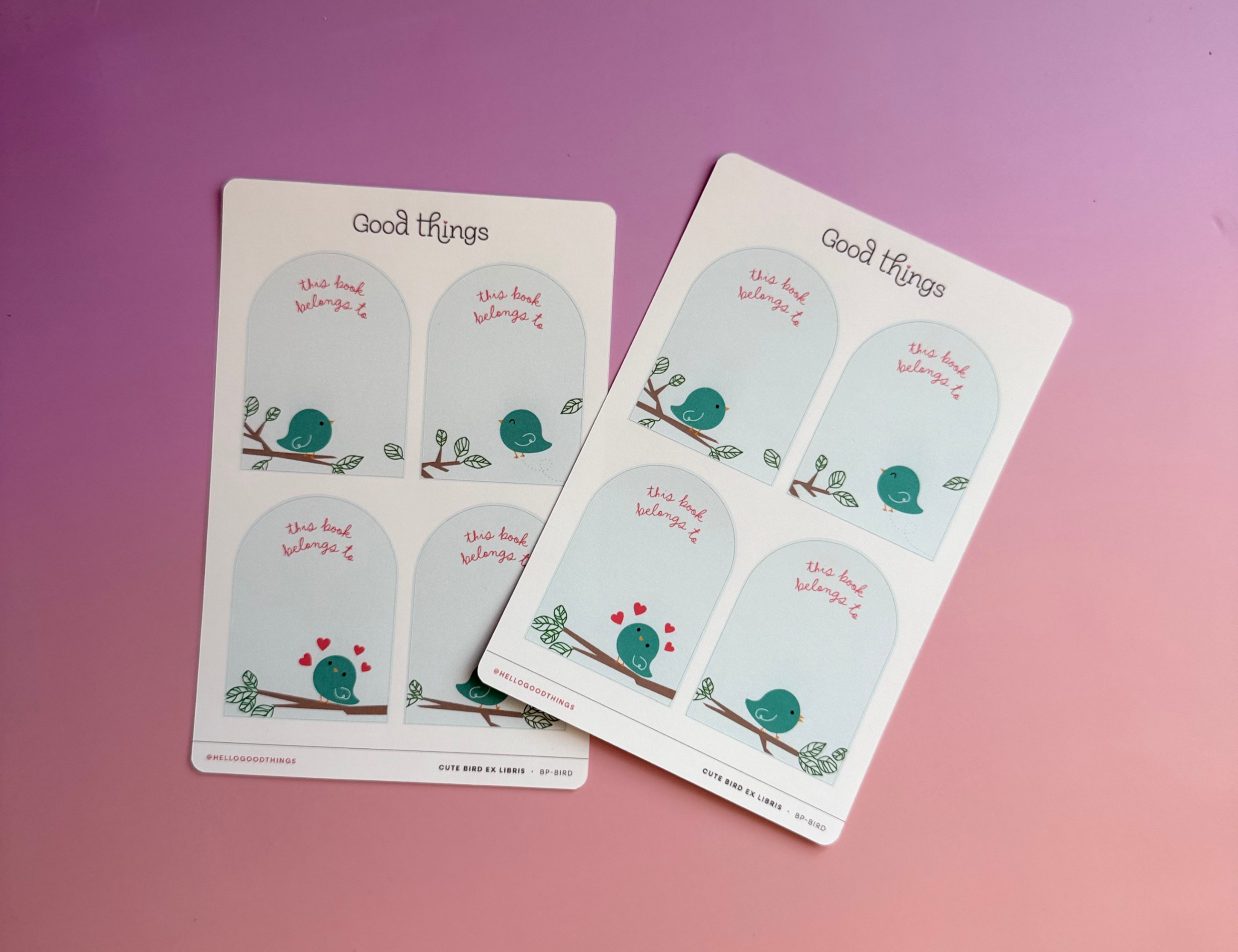 Bird Bookplate Labels, Set of 4