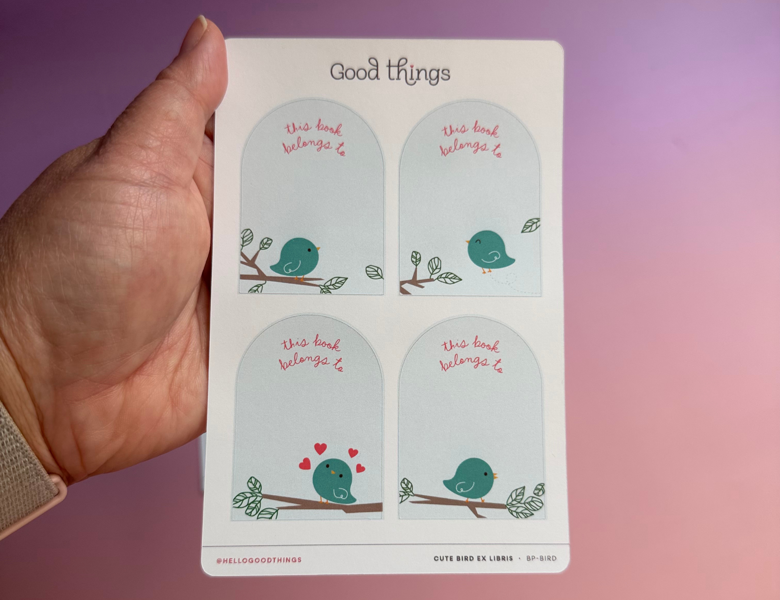 Bird Bookplate Labels, Set of 4