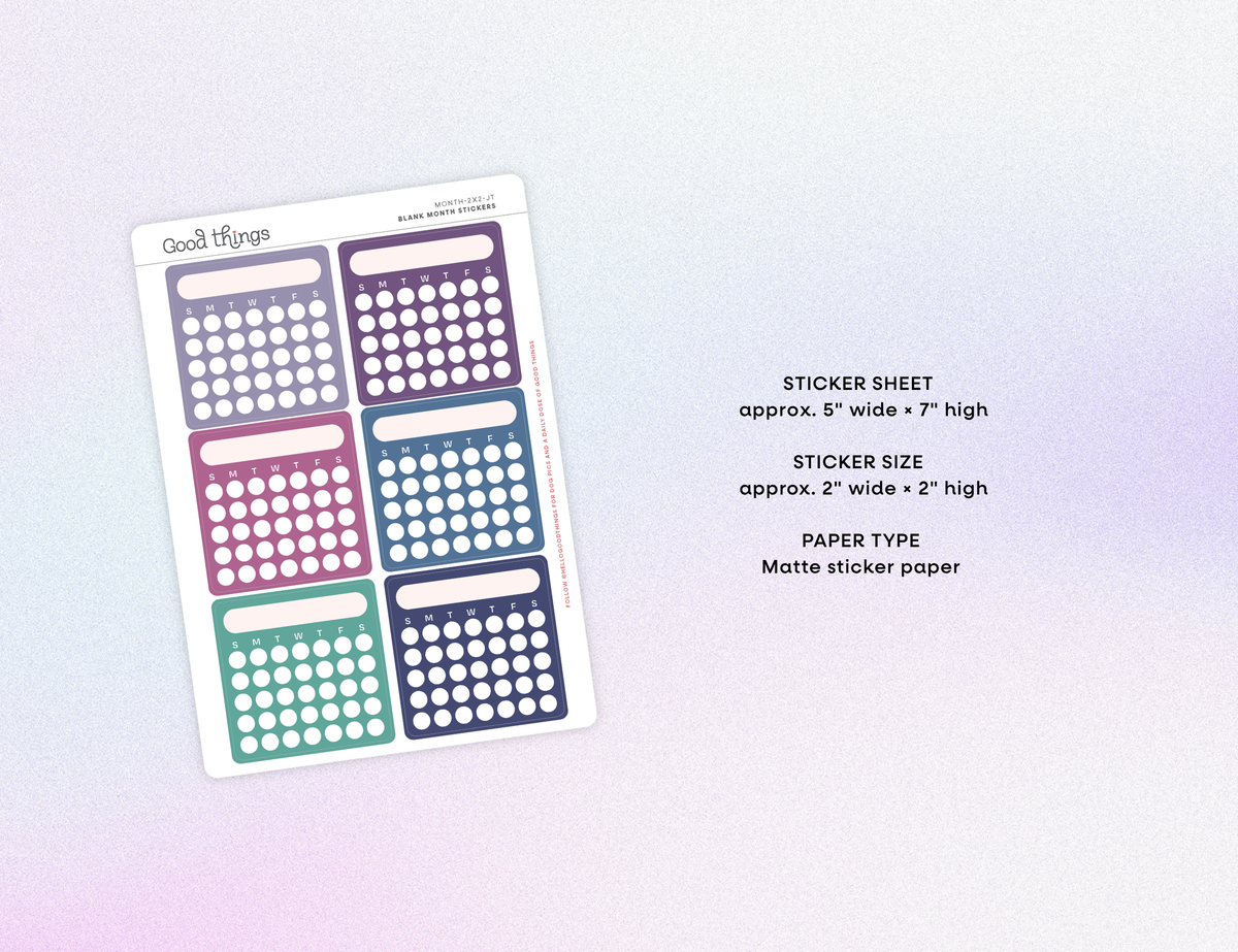 Blank Month or Monthly Habit Tracker Sticker, Jewel Tones