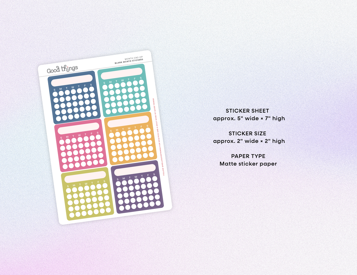 Blank Month or Monthly Habit Tracker Sticker, Color Pop