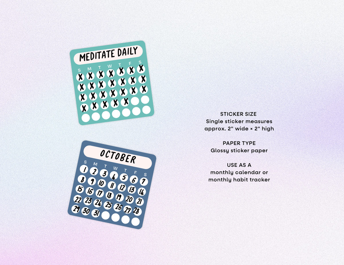 Blank Month or Monthly Habit Tracker Sticker, Color Pop
