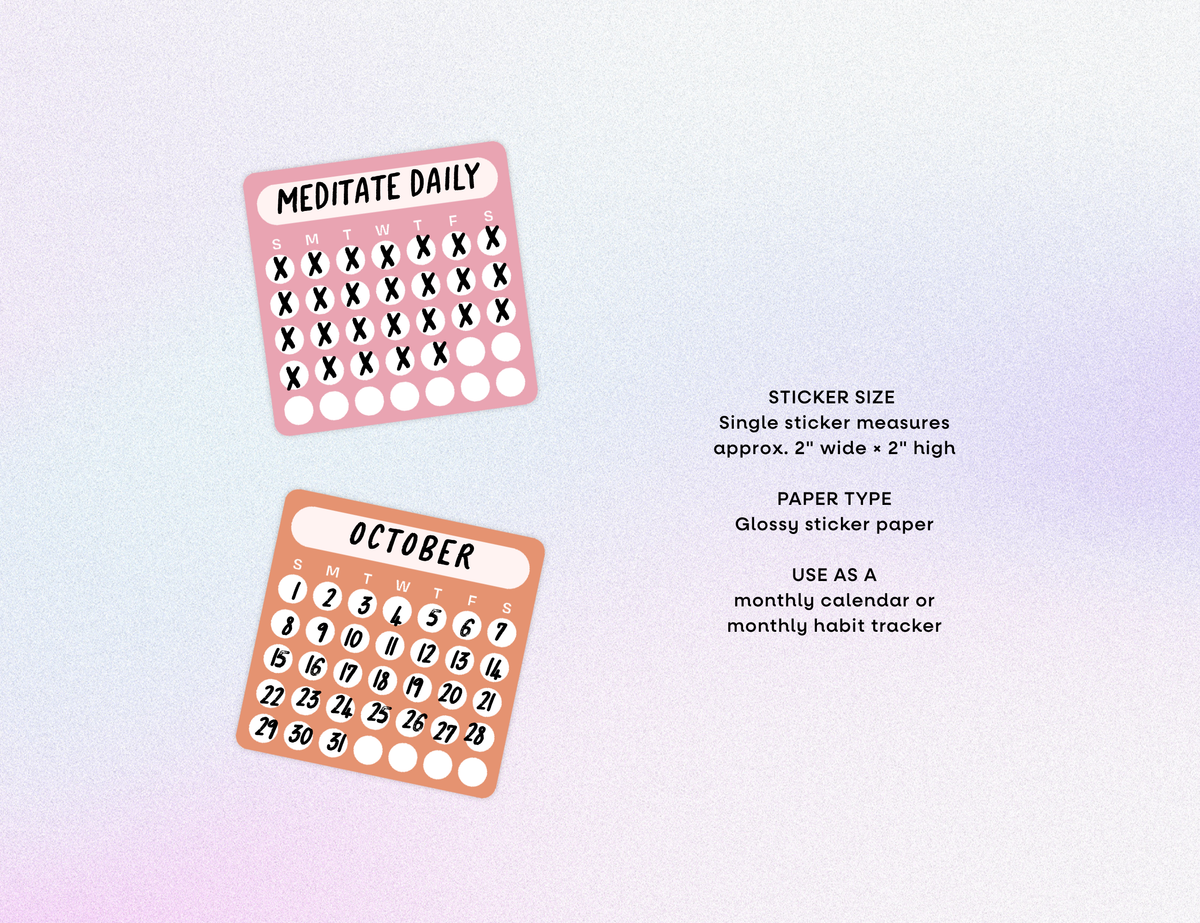 Blank Month or Monthly Habit Tracker Sticker, Golden Hour