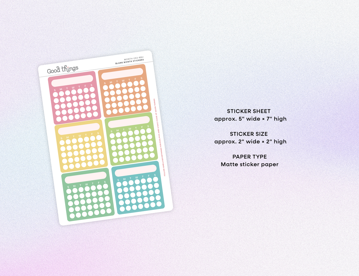 Blank Month or Monthly Habit Tracker Sticker, Rainbow U