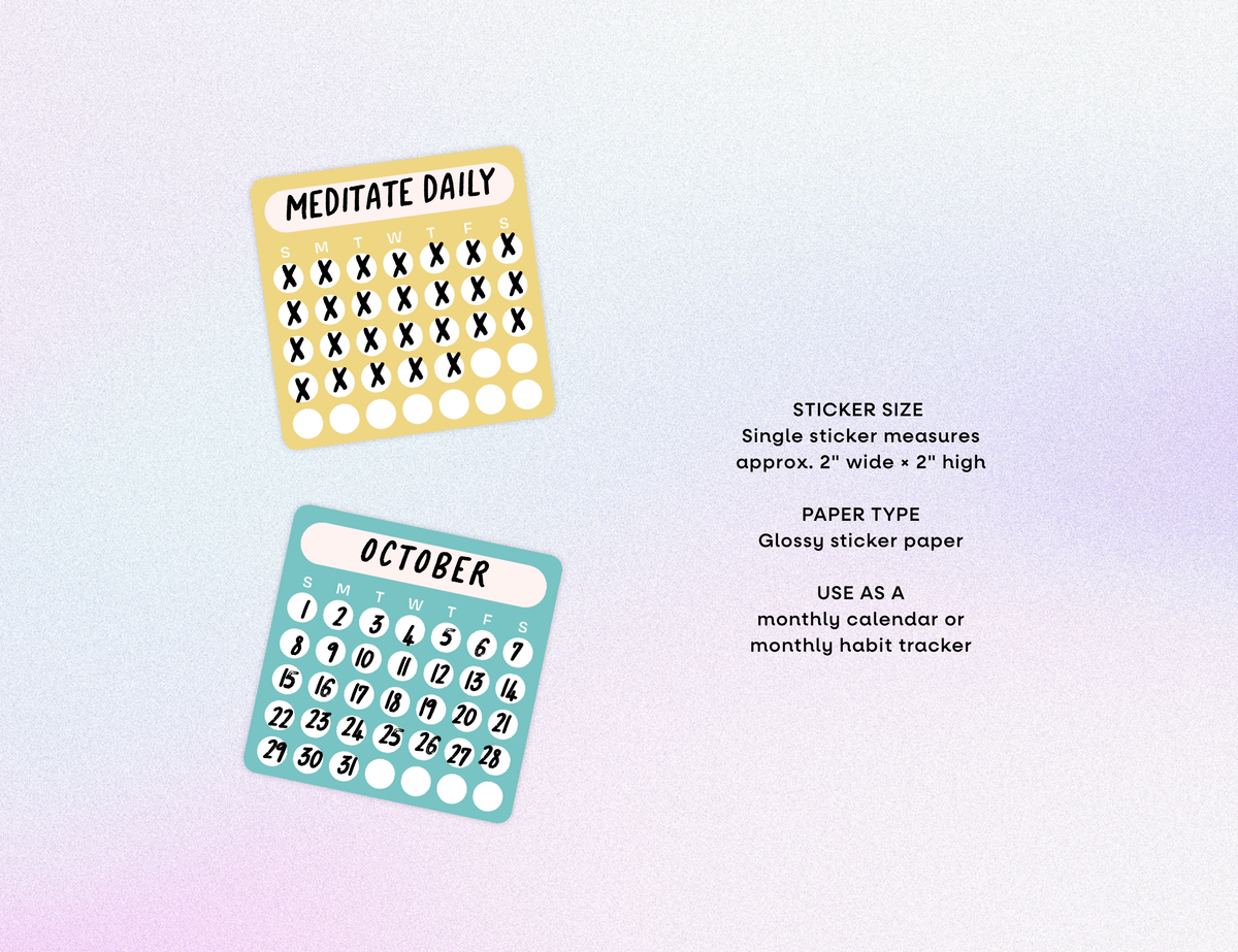 Blank Month or Monthly Habit Tracker Sticker, Rainbow U