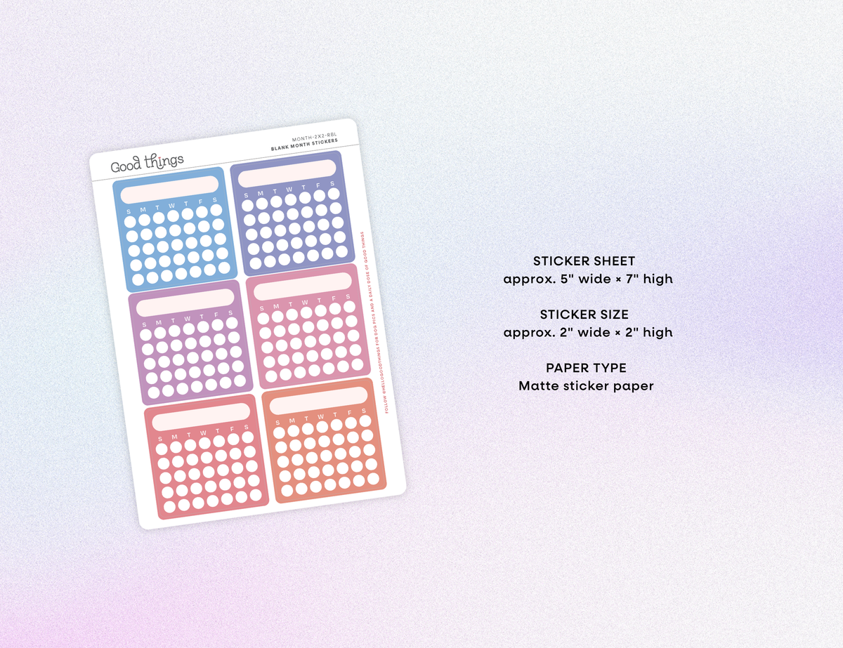 Blank Month or Monthly Habit Tracker Sticker, Rainbow L
