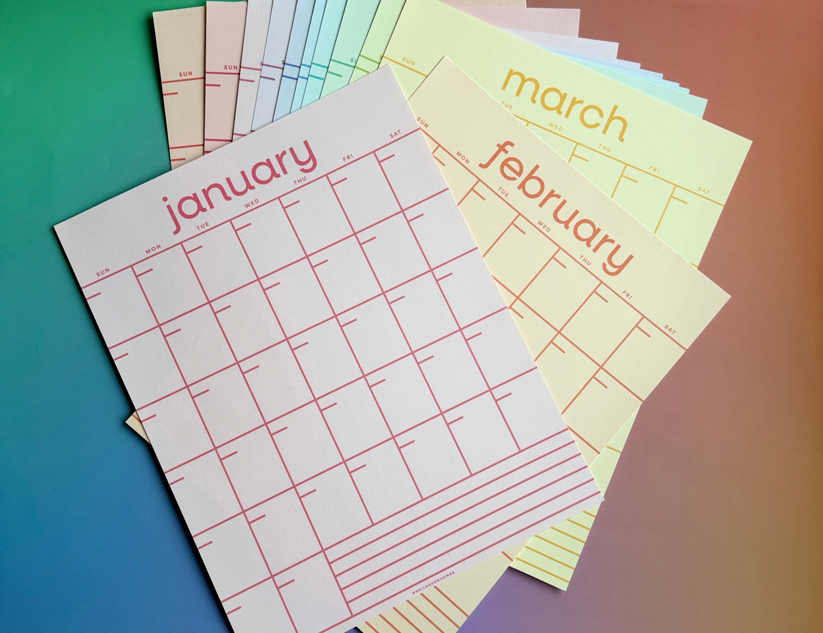 Rainbow Grid Undated Calendar Pages