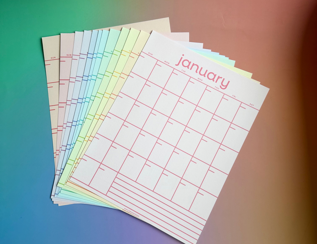 Rainbow Grid Undated Calendar Pages