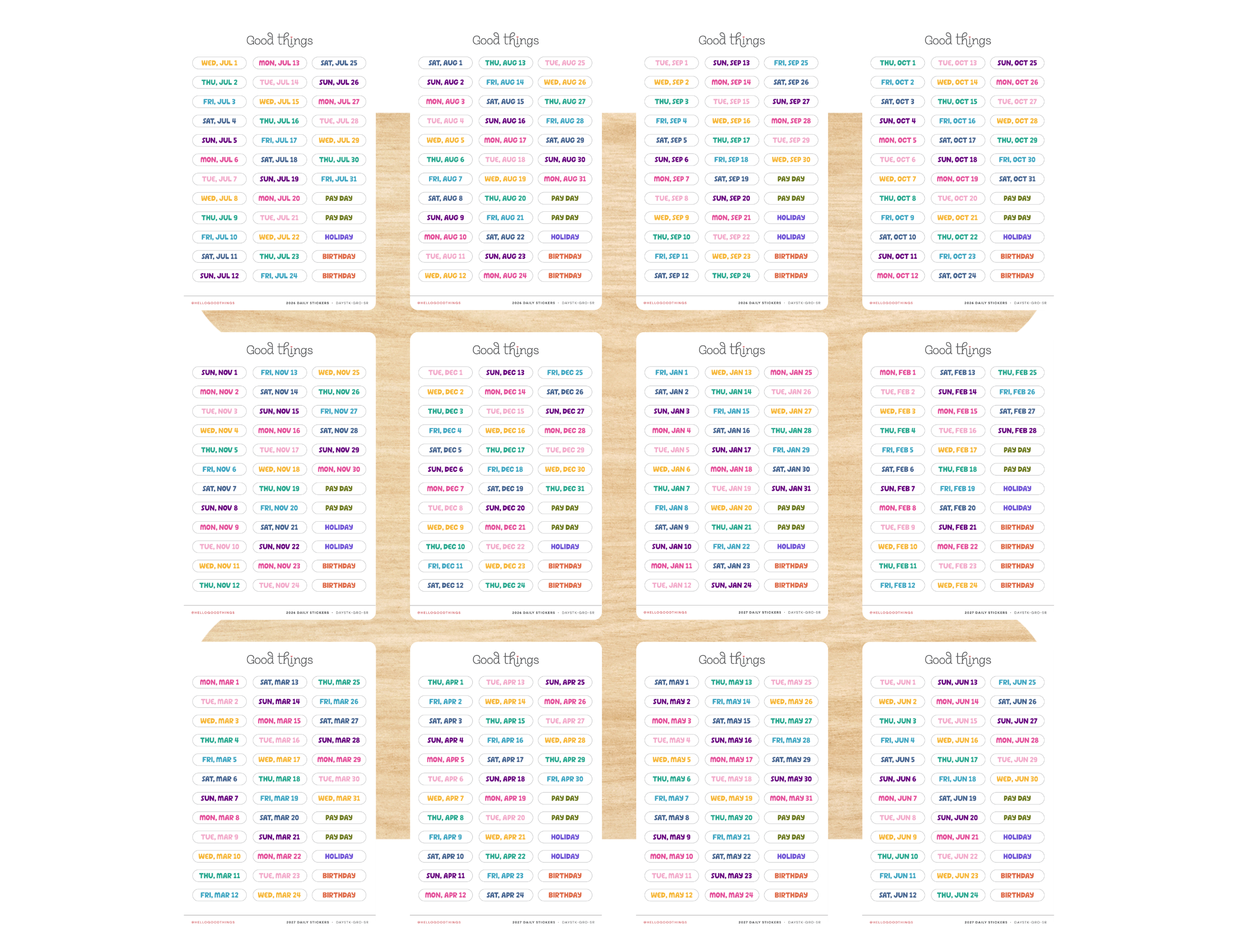 2026-2027 Daily Dated Sticker Sheets, Sugar Rush