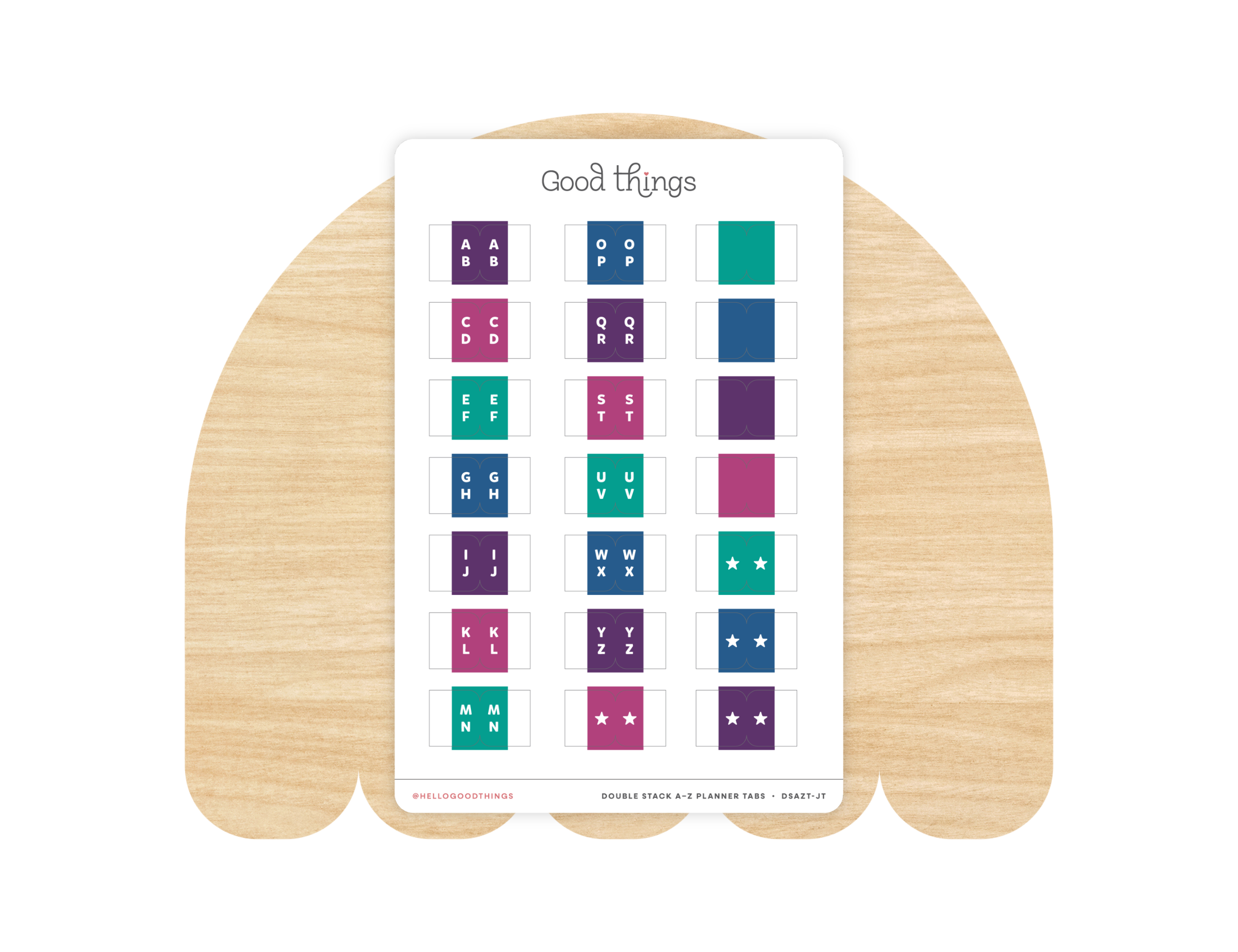 A to Z Index Tab Stickers, Double Stacked, Jewel Tones