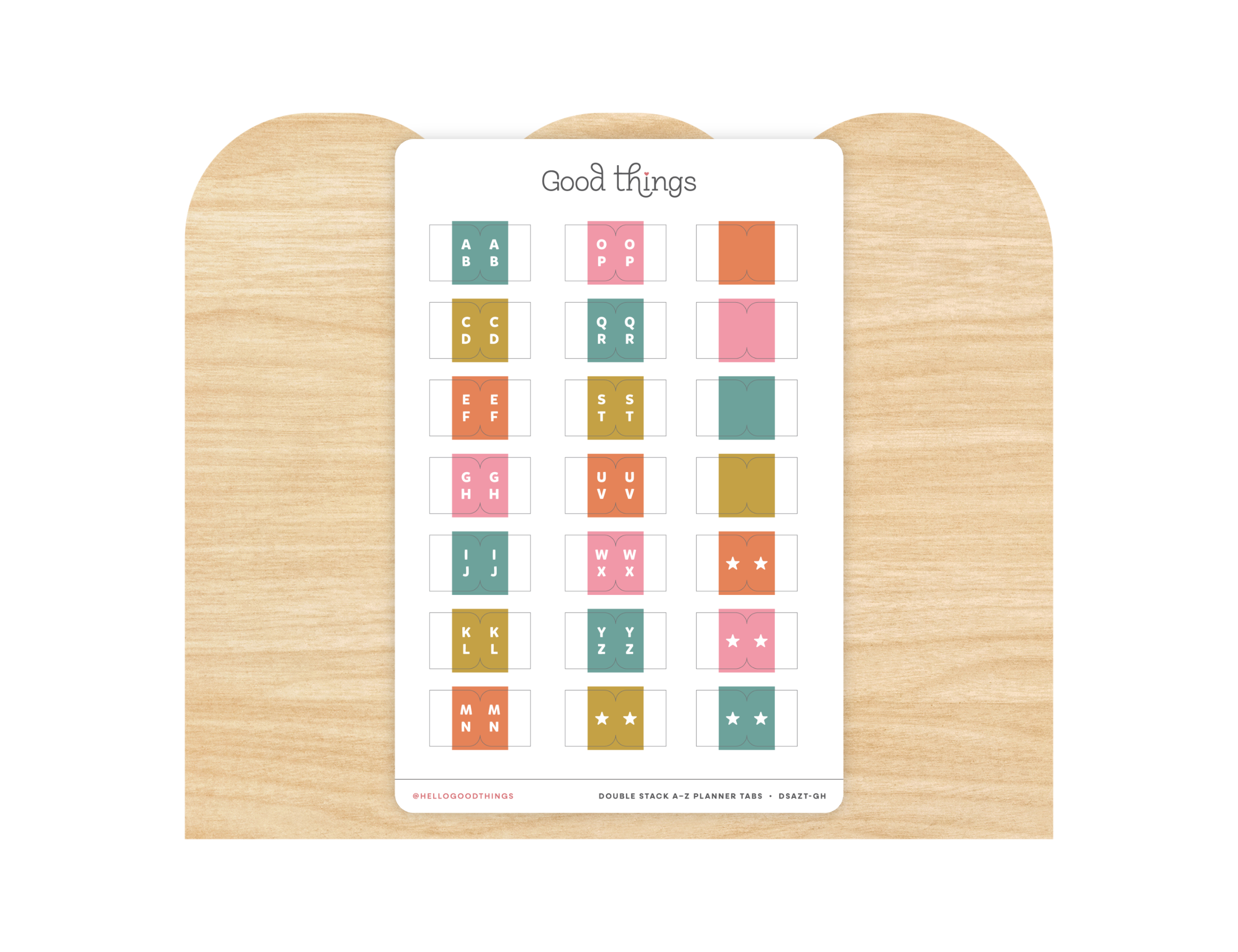 A to Z Index Tab Stickers, Double Stacked, Golden Hour