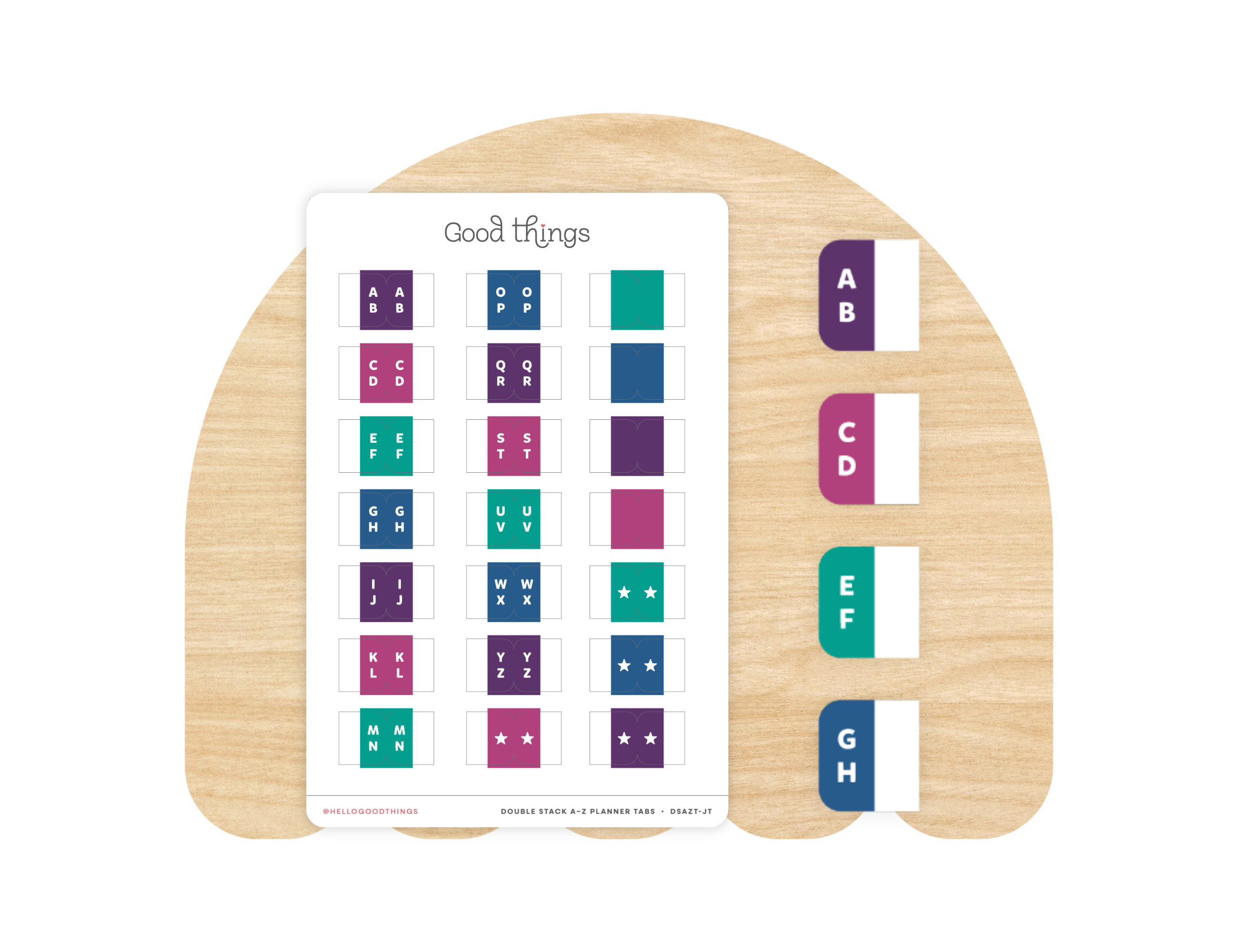 A to Z Index Tab Stickers, Double Stacked, Jewel Tones
