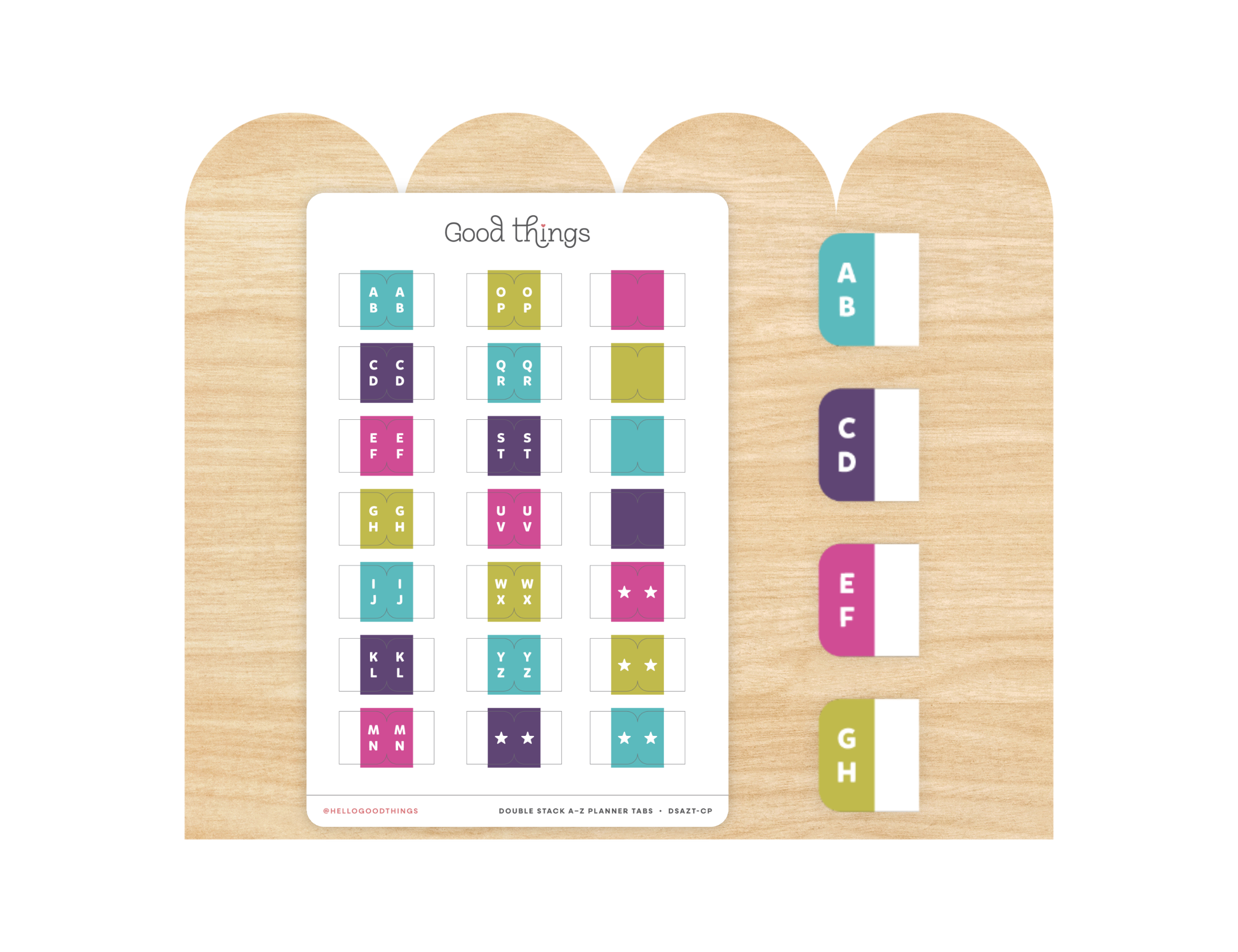 A to Z Index Tab Stickers, Double Stacked, Color Pop