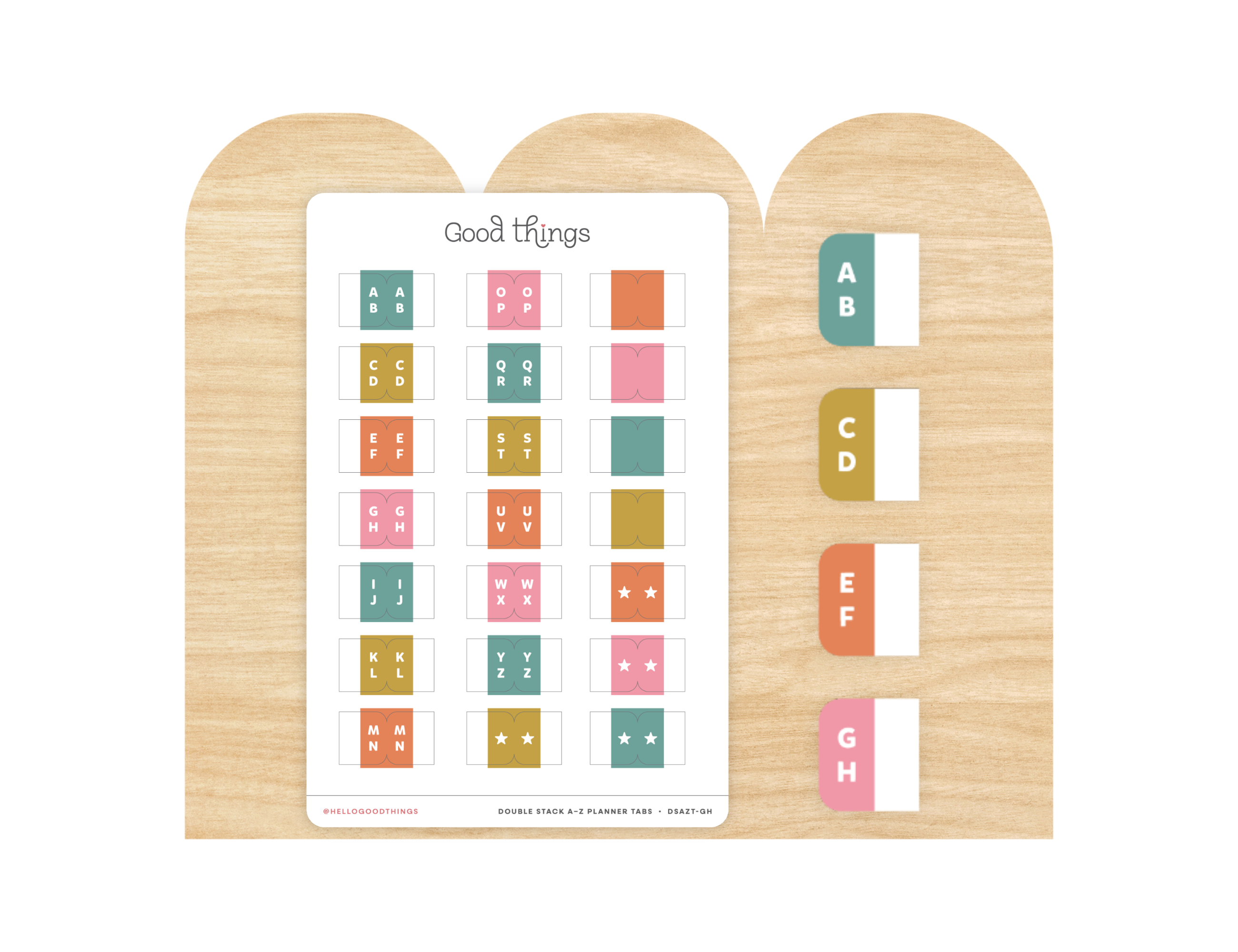 A to Z Index Tab Stickers, Double Stacked, Golden Hour