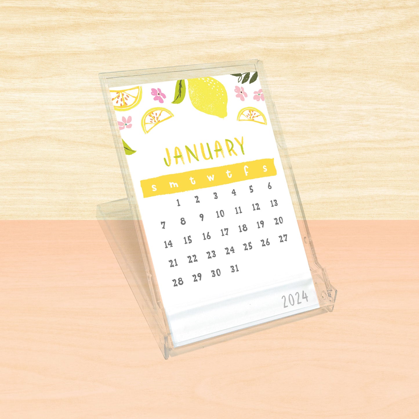 2024 Fresh & Fruity Mini Desk Calendar (Wood Base or Plastic Stand)