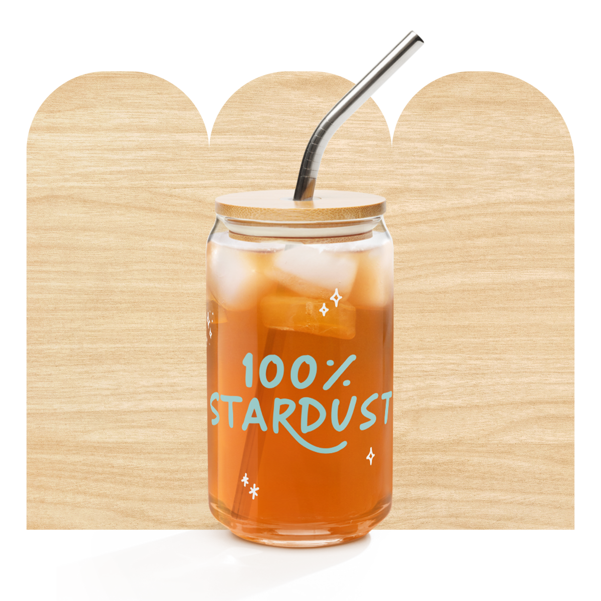 100% Stardust Glass Can with Lid & Straw by Good Things