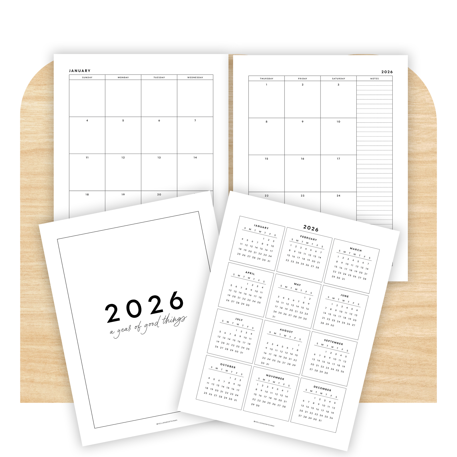 2026 Calendar & Notes Printable (Letter, A4, Half Letter)