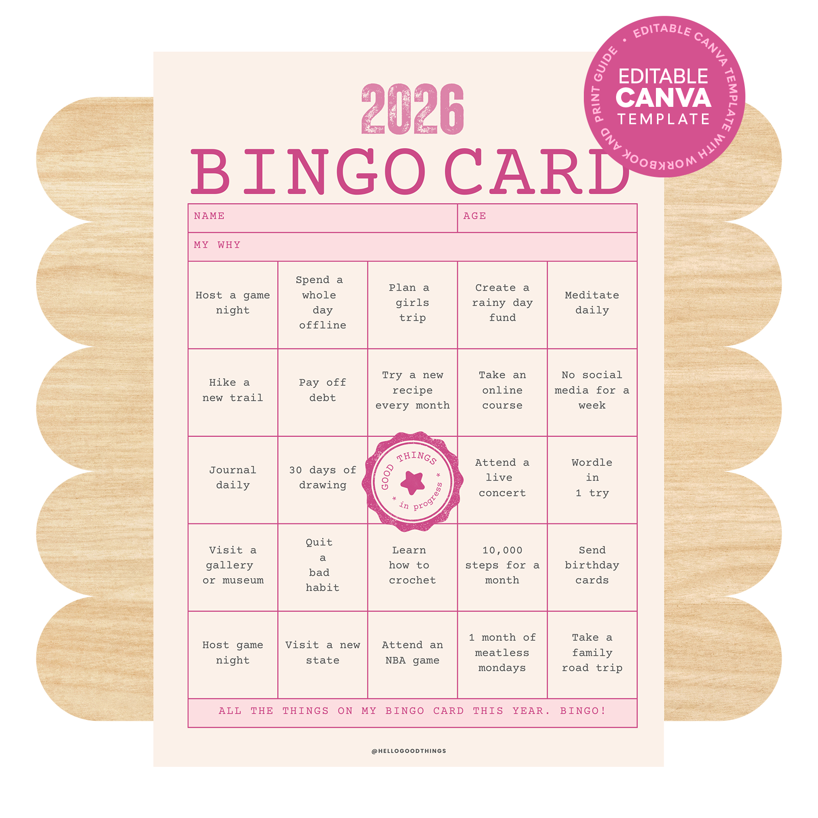 2026 Bingo Card Printable, Good Things