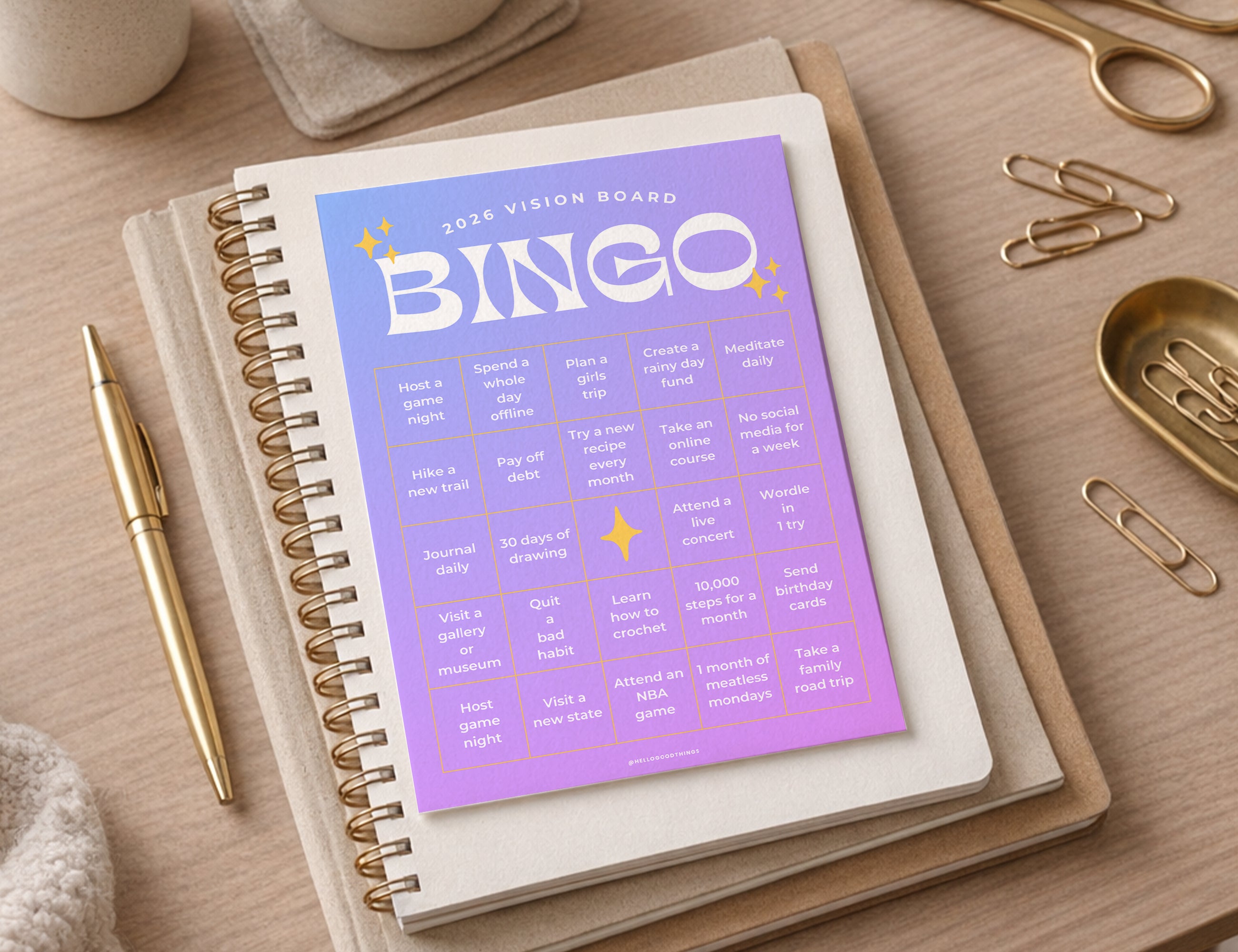 2026 Bingo Card Printable, Celestial