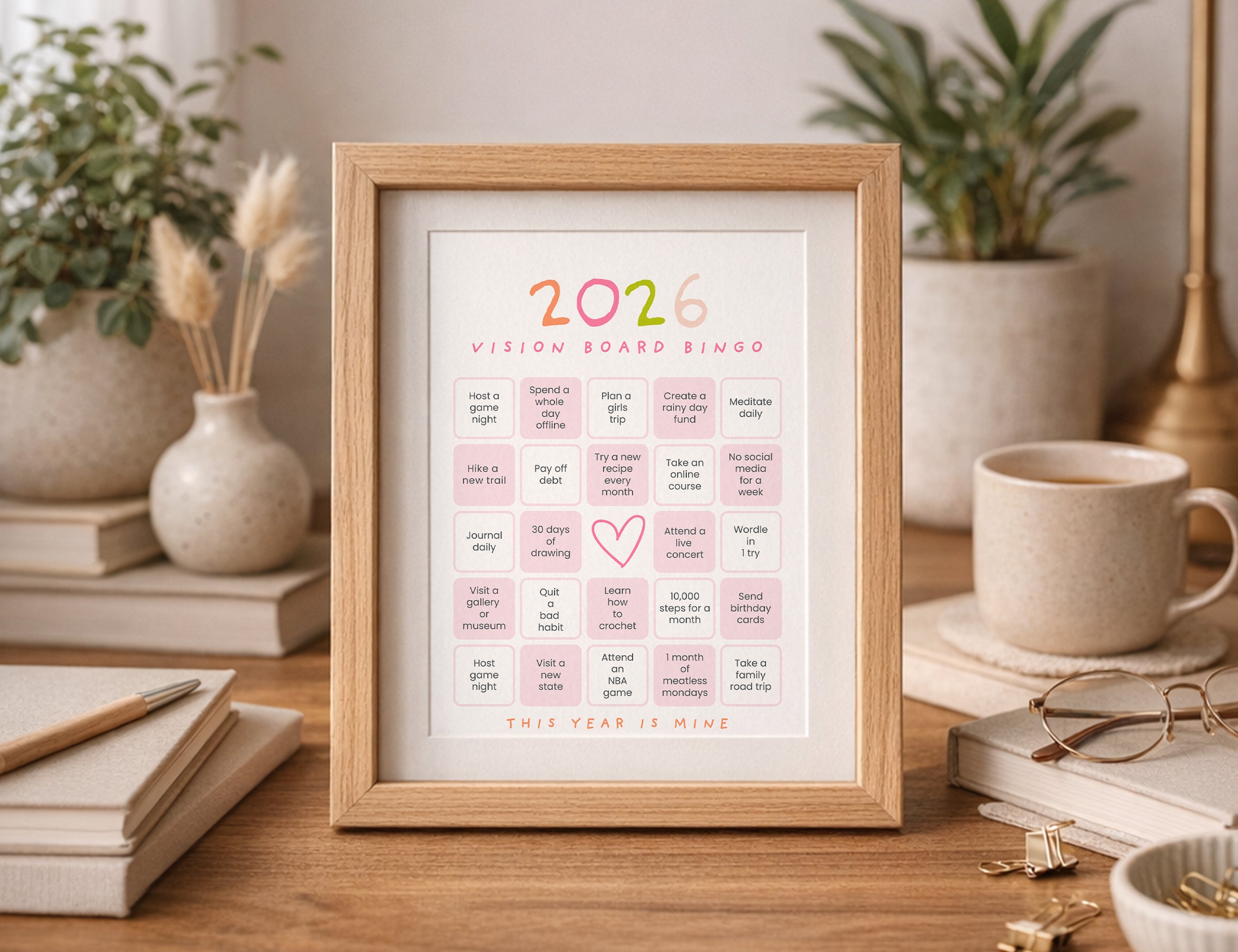 2026 Bingo Card Printable, Soft Pastel