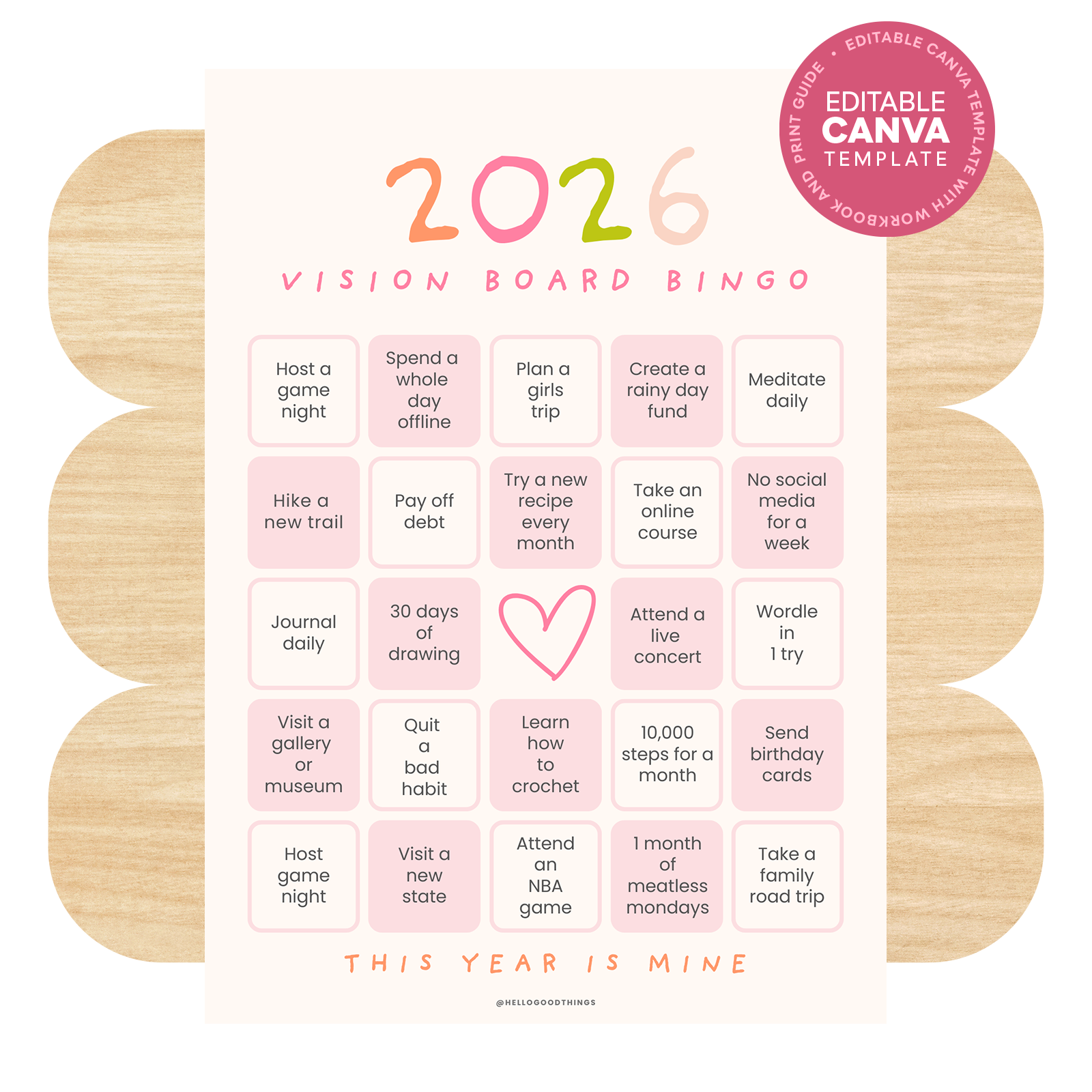 2026 Bingo Card Printable, Soft Pastel