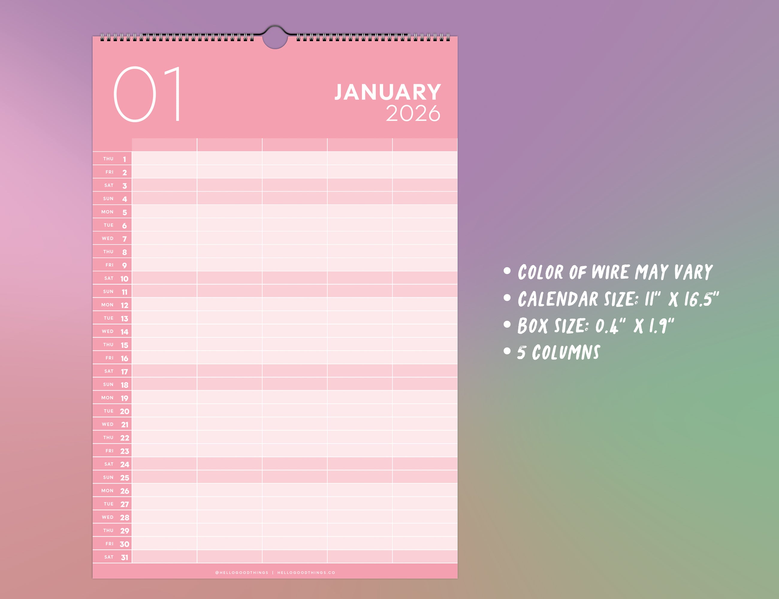 Chromatic Calendar | 2026 Family Household Calendar