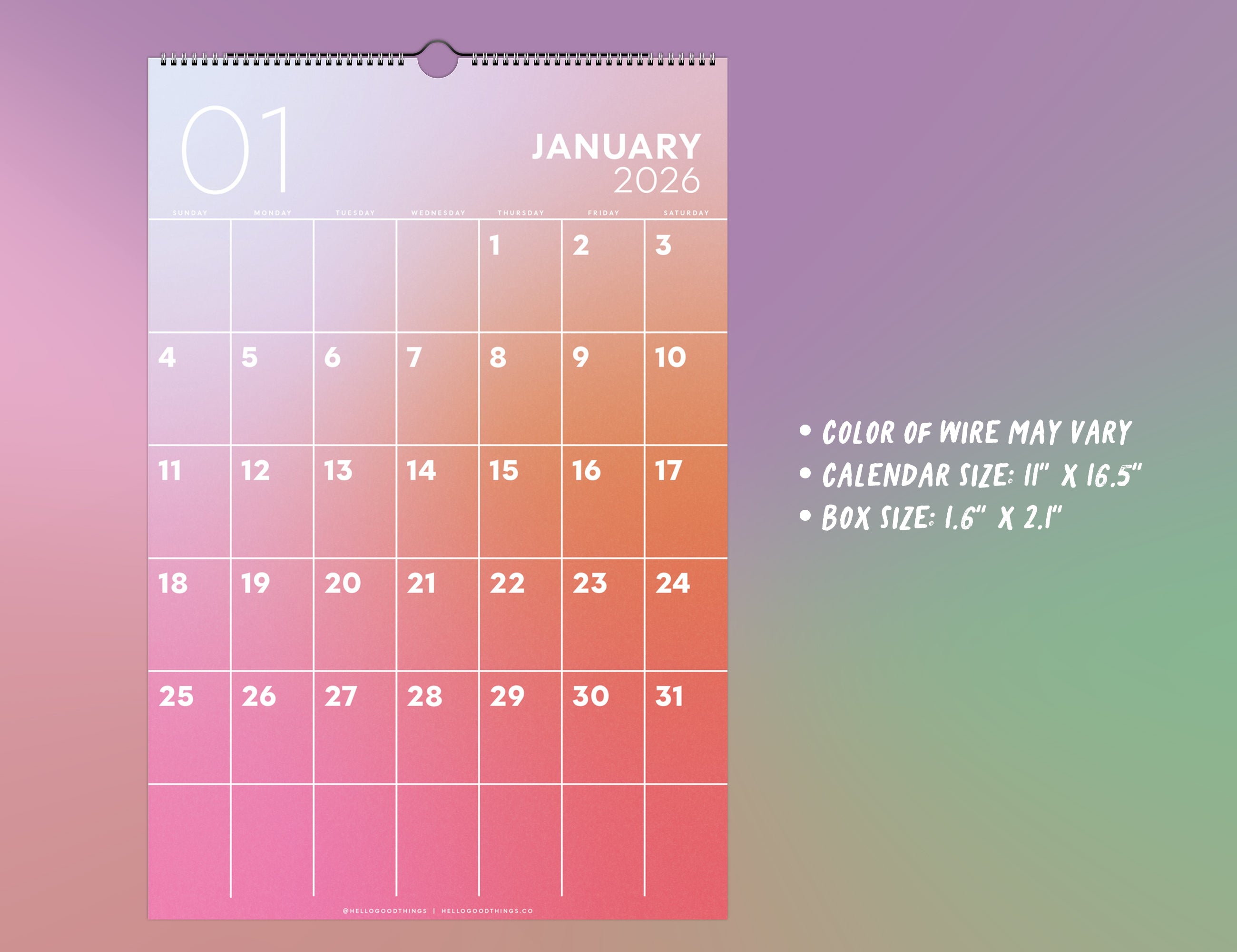 Gradient Calendar | 2026 Large Calendar