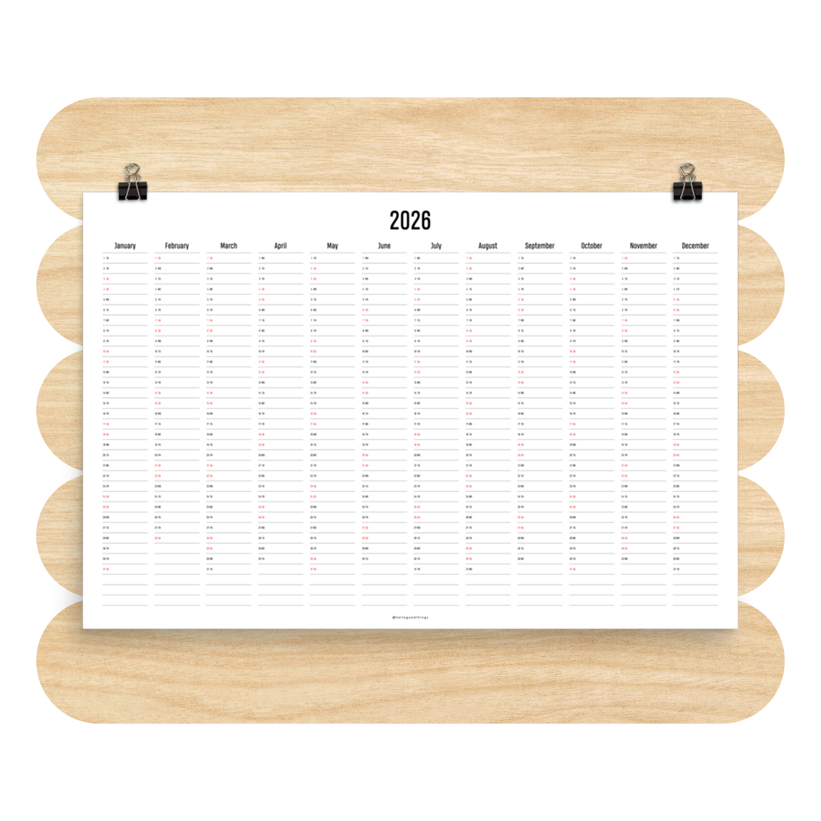 2026 Wall Poster Calendar - Line by Line