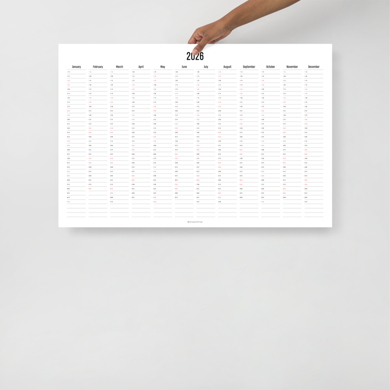 2026 Wall Poster Calendar - Line by Line