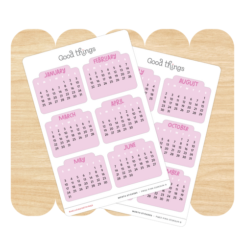 2026 Month Calendar Pink Bubble Stickers