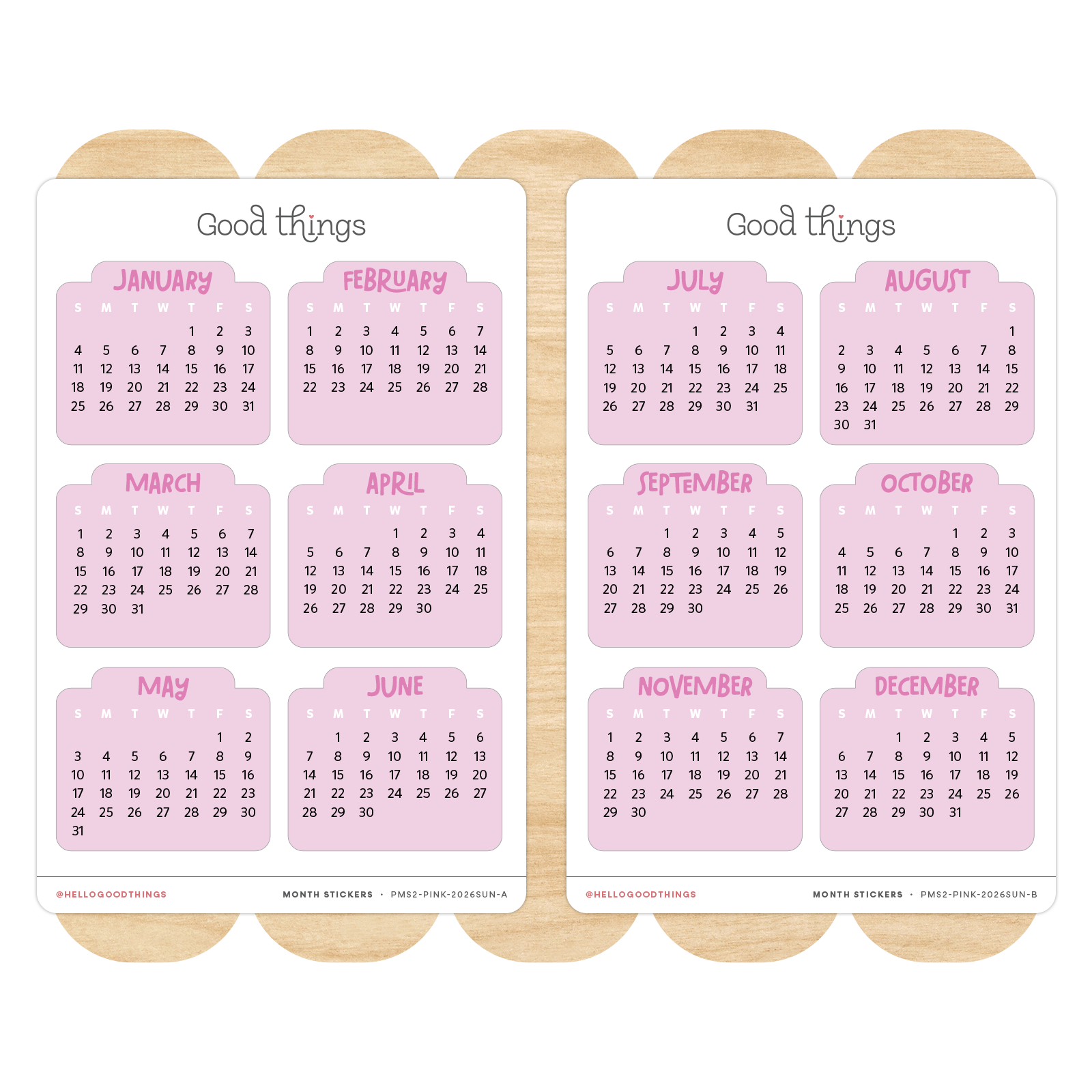 2026 Month Calendar Pink Bubble Stickers
