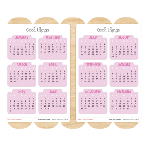 2026 Month Calendar Pink Bubble Stickers