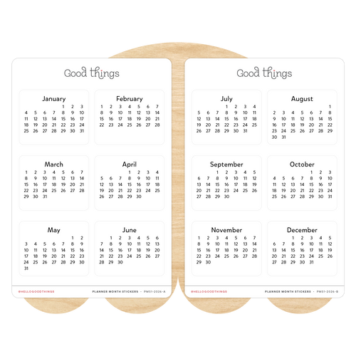 2026 Month Calendar Stickers