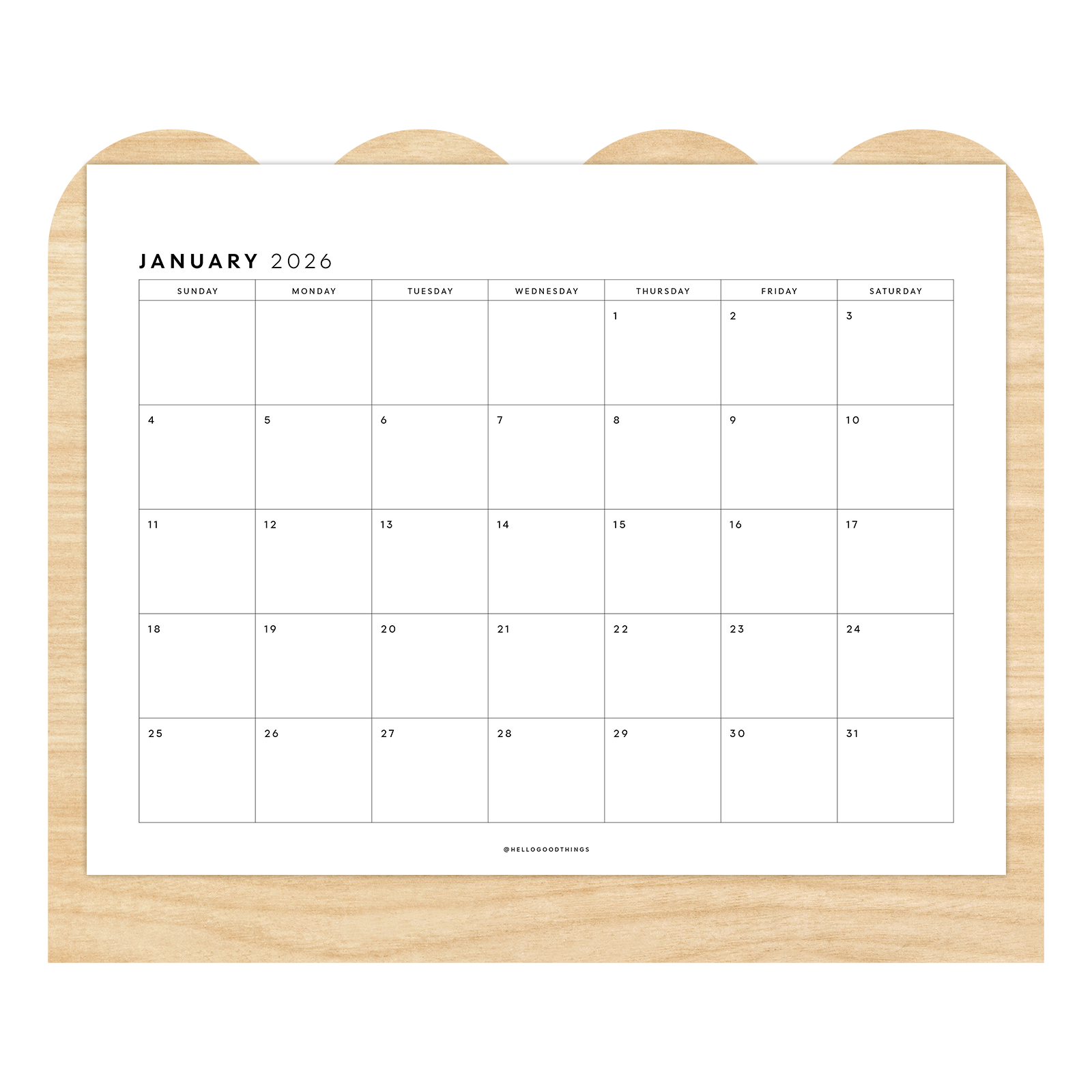 2026 Monthly Calendar Printable (Letter, A4, Half Letter)