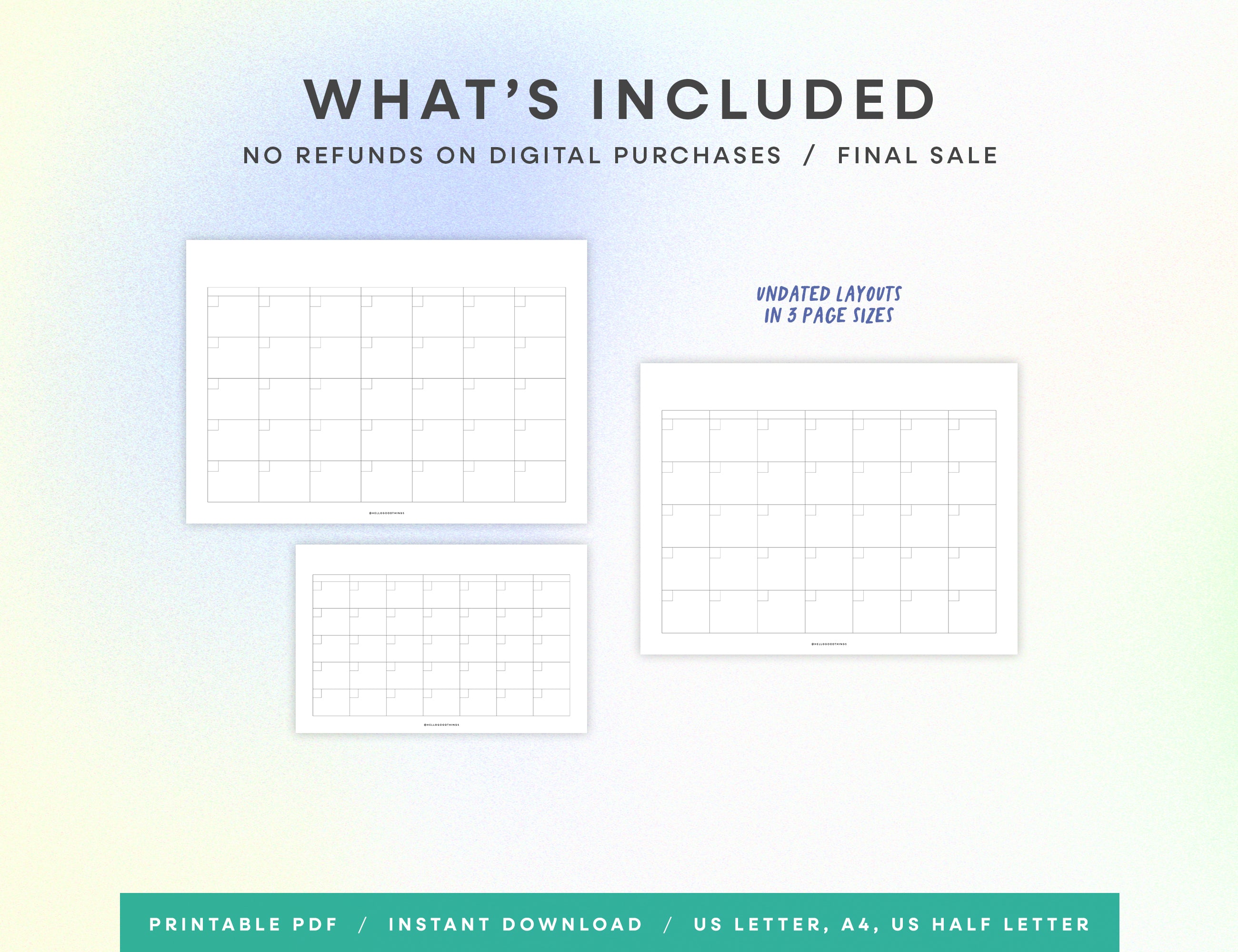 2026 Monthly Calendar Printable (Letter, A4, Half Letter)
