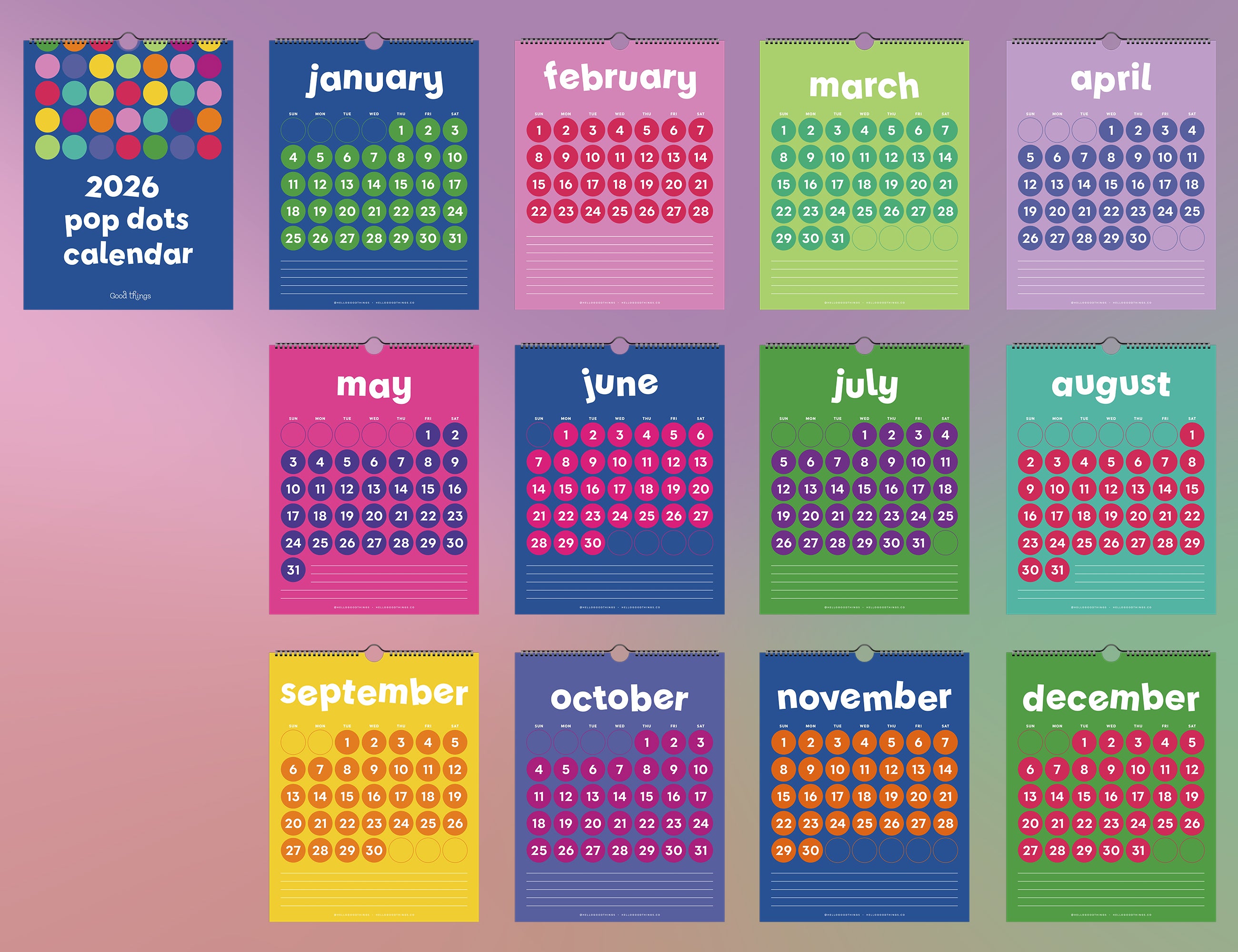 Pop Dots, 2026 Calendar with Notes