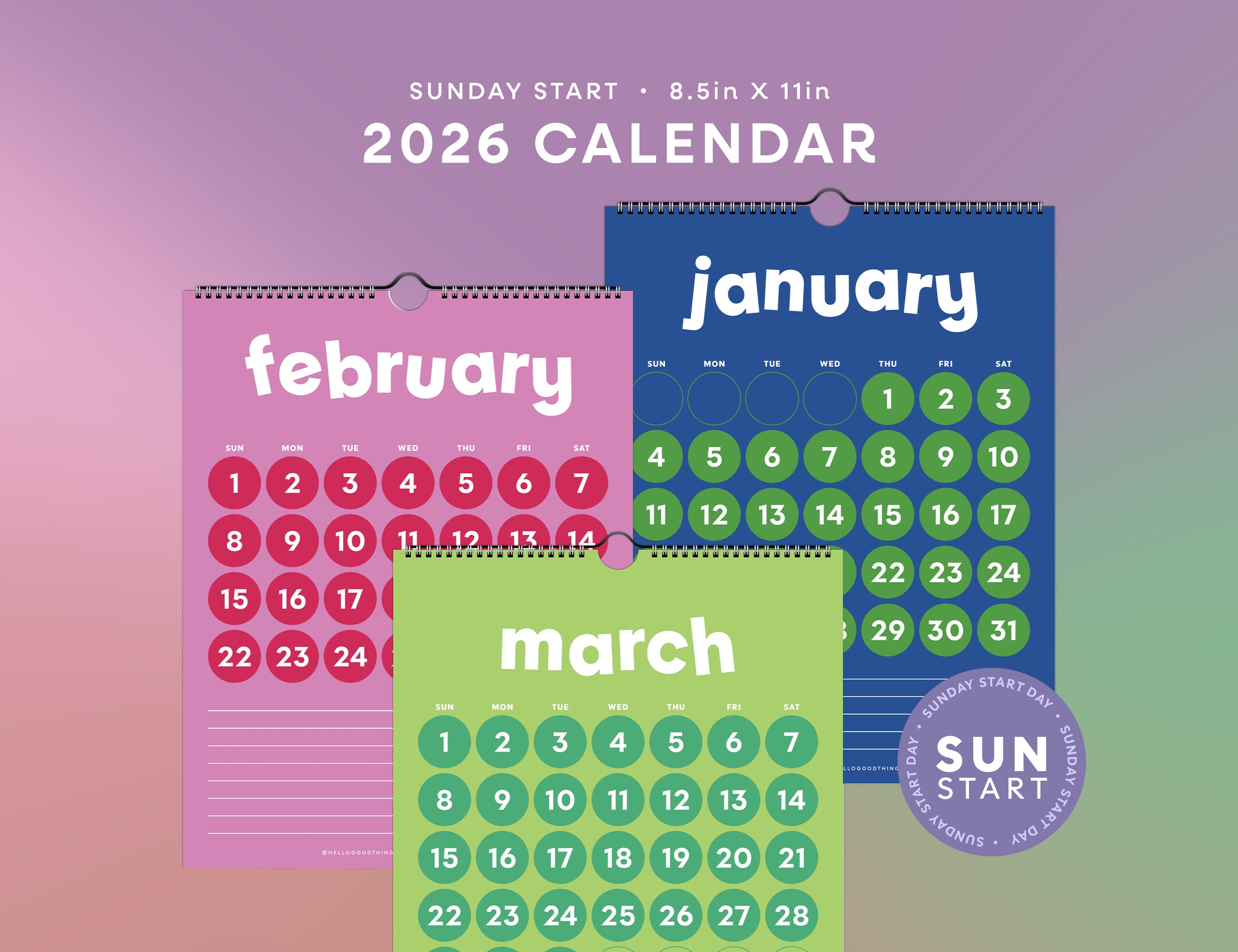 Pop Dots, 2026 Calendar with Notes
