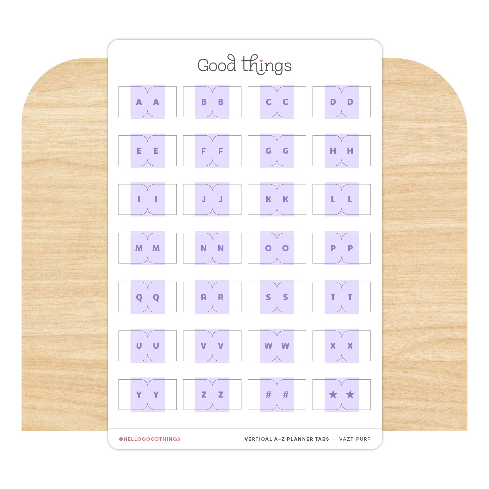 A to Z Stacking Index Tab Stickers, Purple