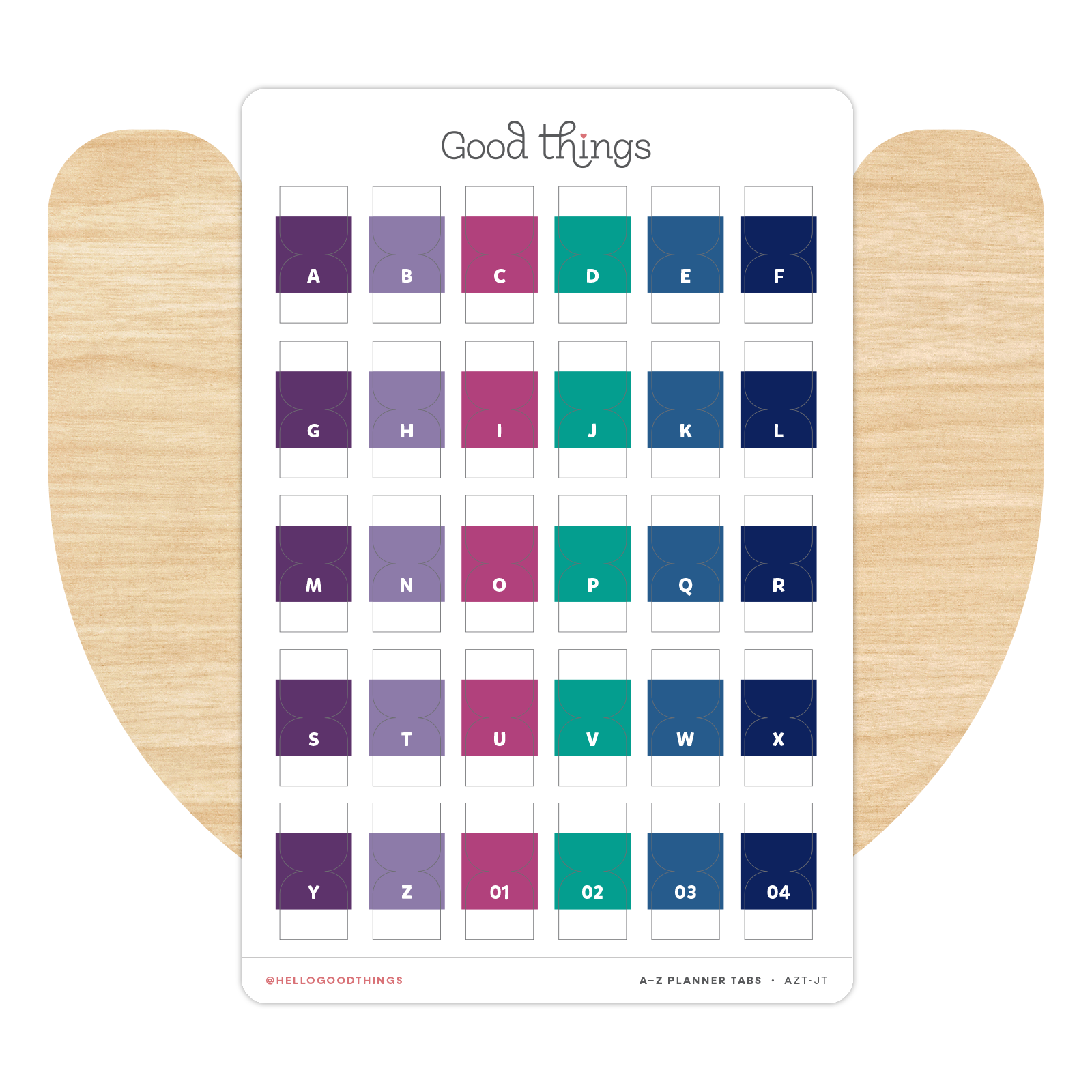 A to Z Index Tab Stickers, Jewel Tones