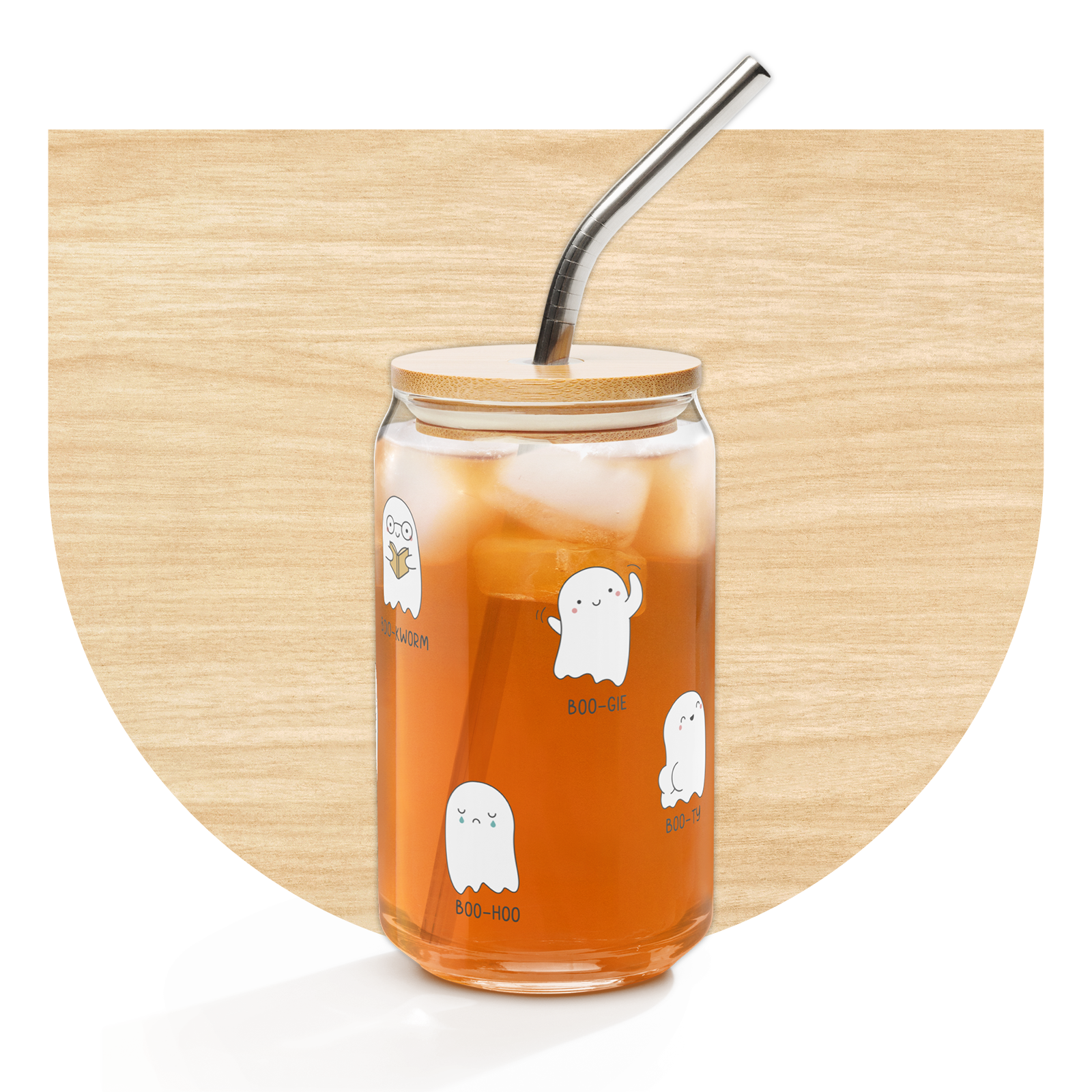 Boo Crew Glass Can with Lid & Straw