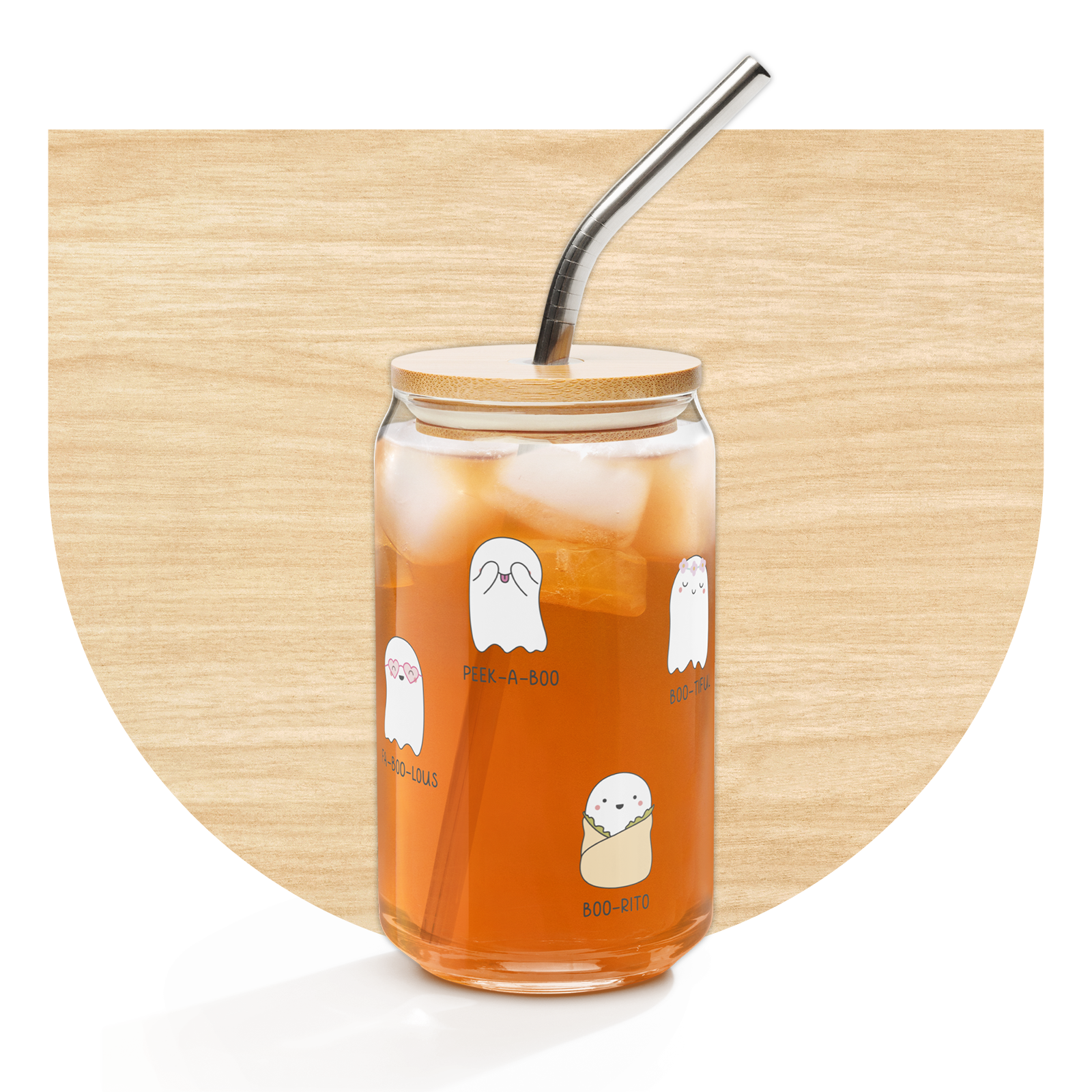 Boo Crew Glass Can with Lid & Straw