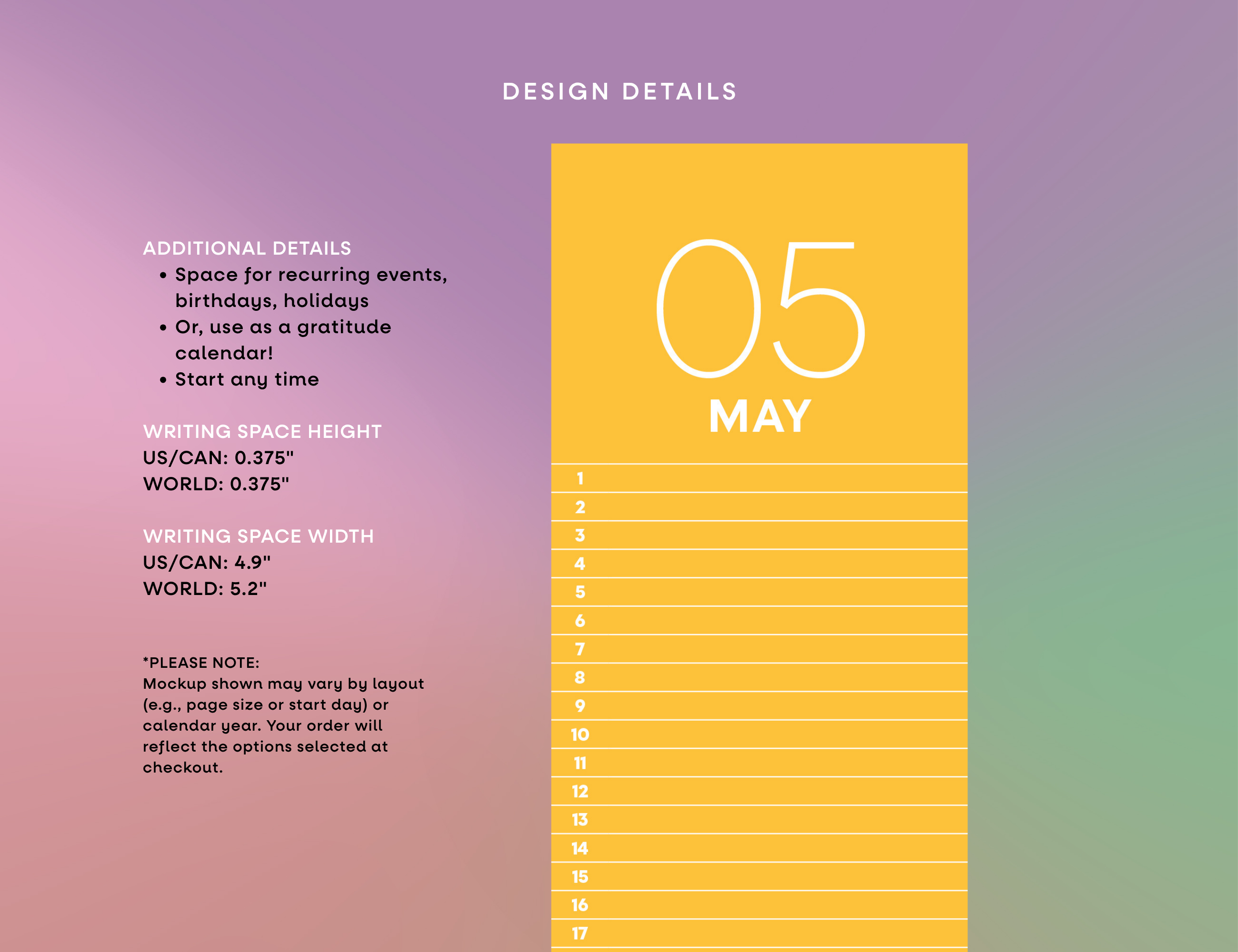 Chromatic Perpetual Wall Calendar