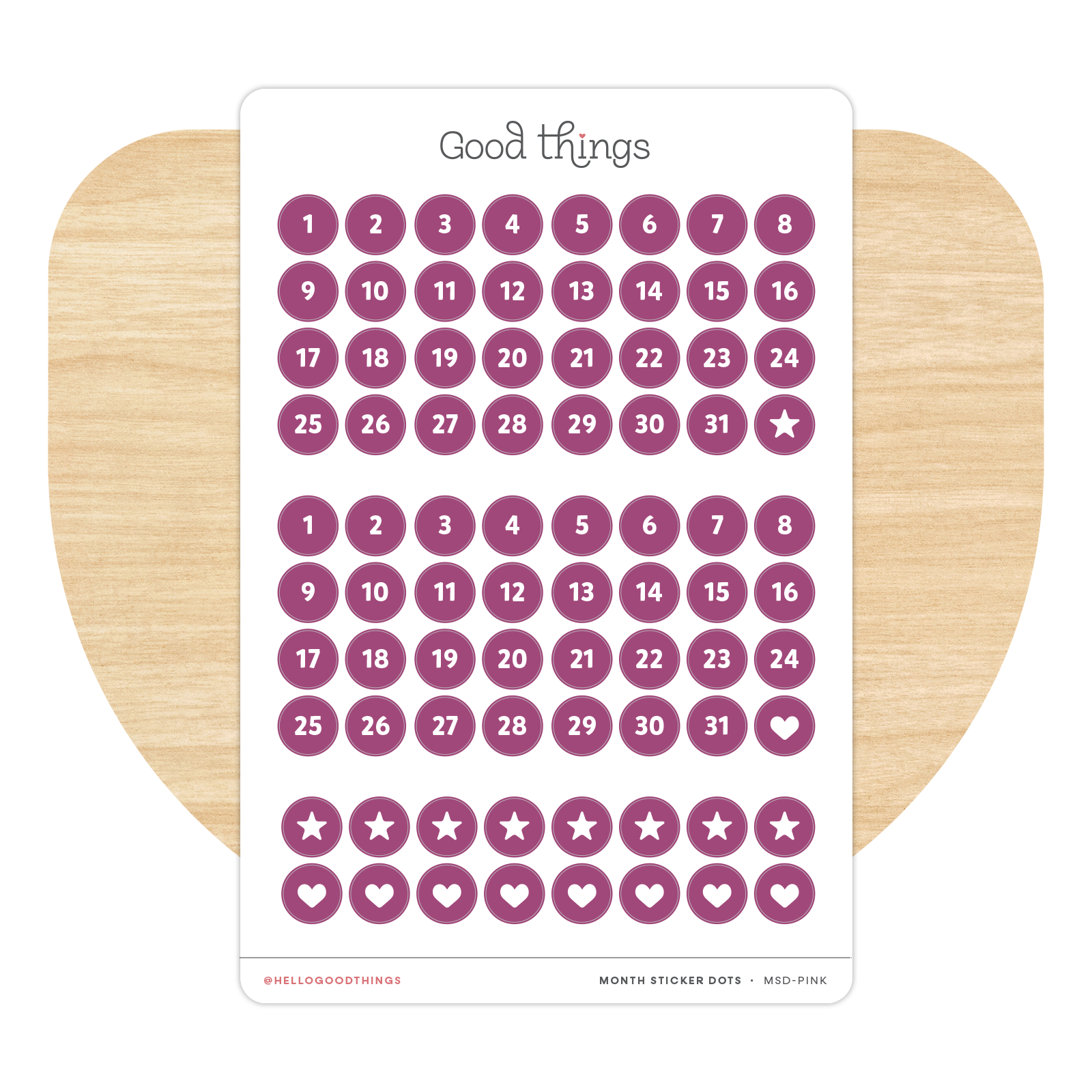 Monthly Date Dots Sticker Sheet, Pink