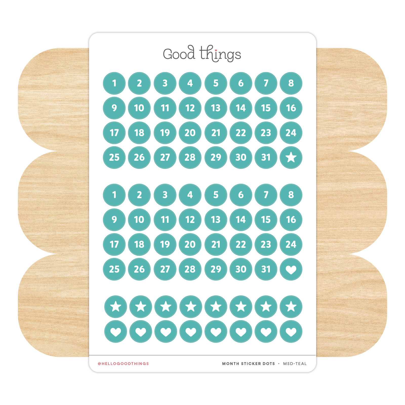 Monthly Date Dots Sticker Sheet, Teal