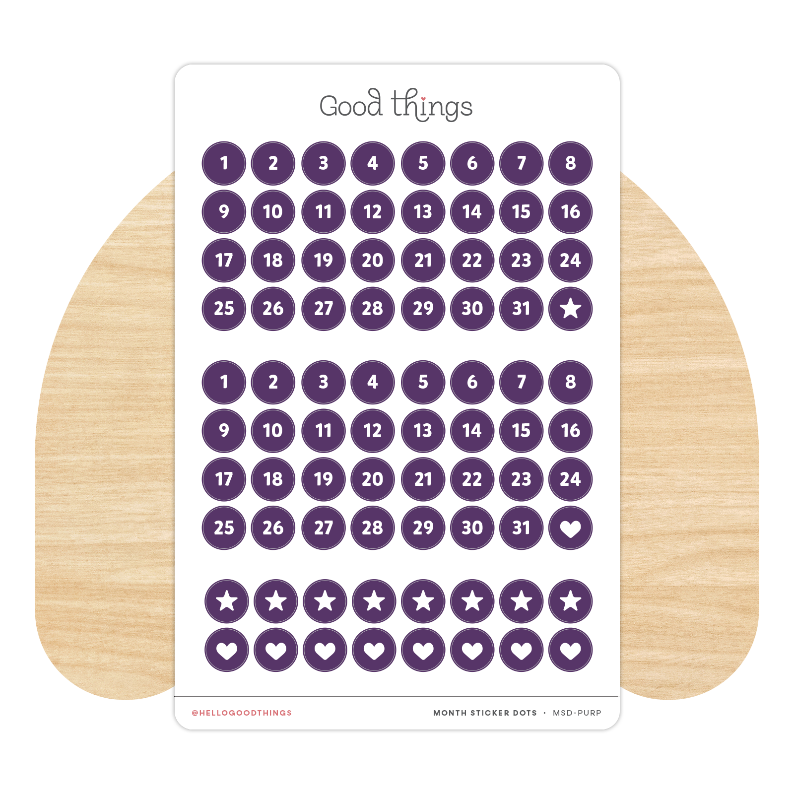Monthly Date Dots Sticker Sheet, Purple